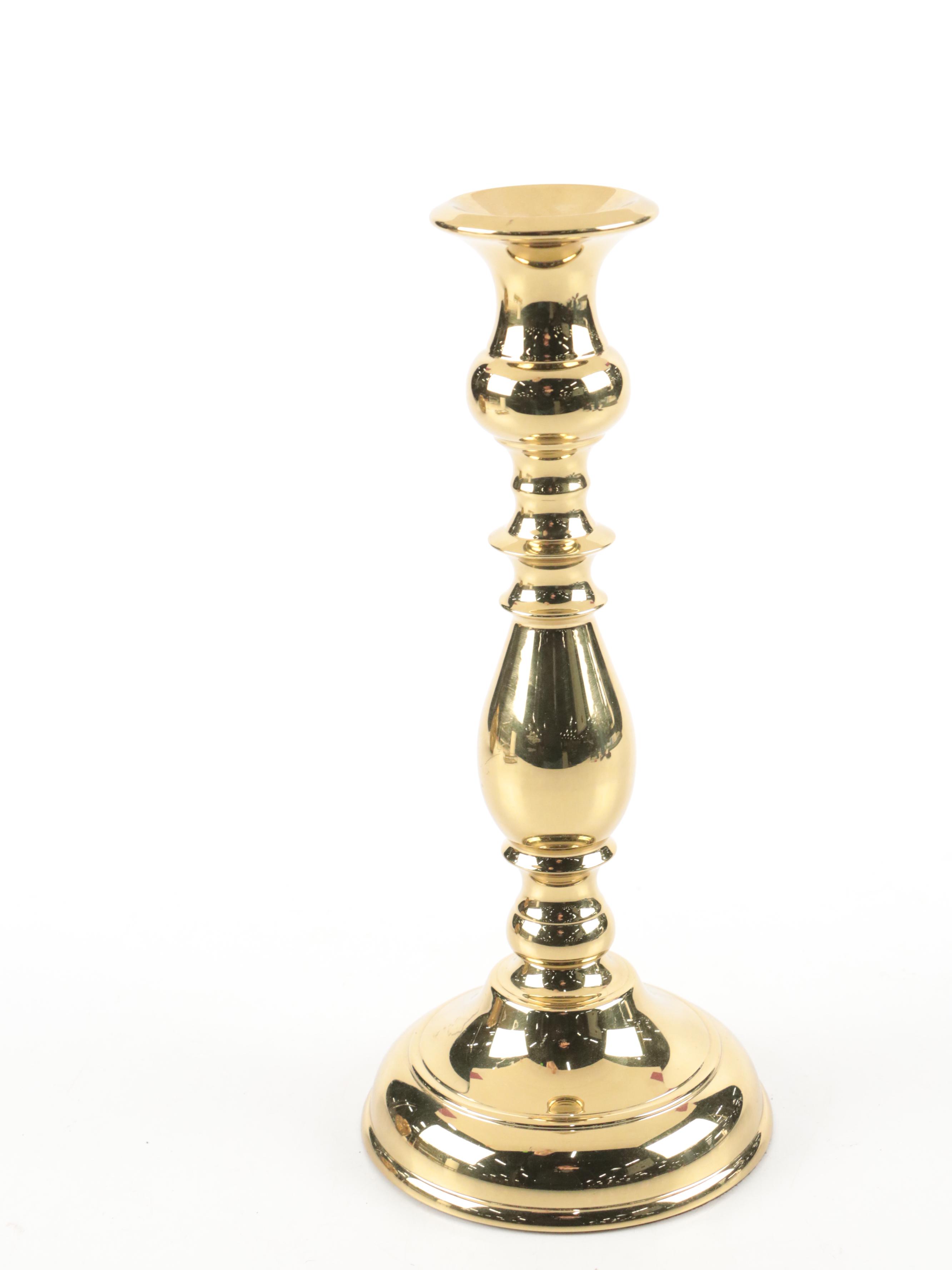 Glass Vase with Brass Overlay with Brass Candlestick and Display Bos