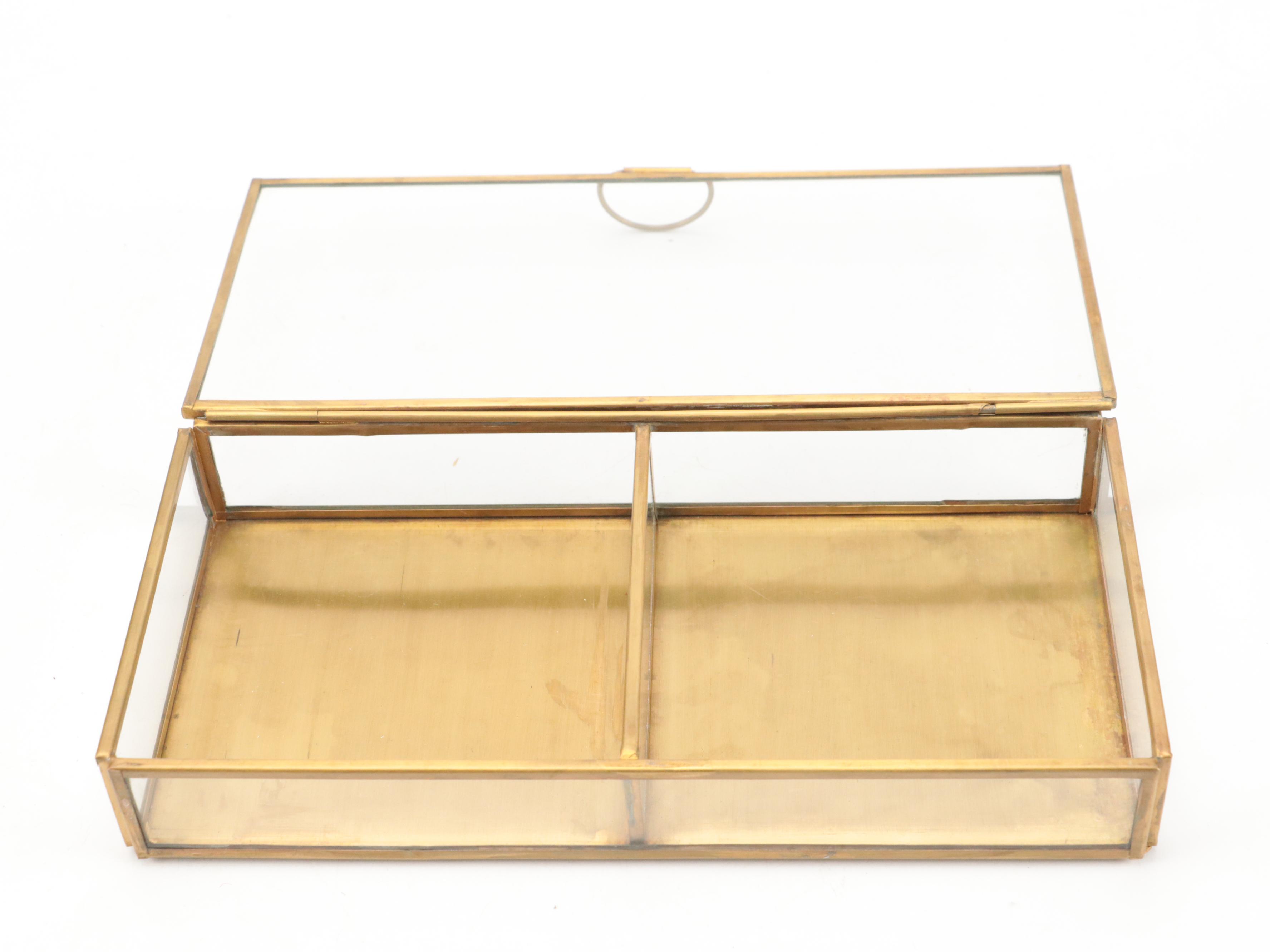 Glass Vase with Brass Overlay with Brass Candlestick and Display Bos