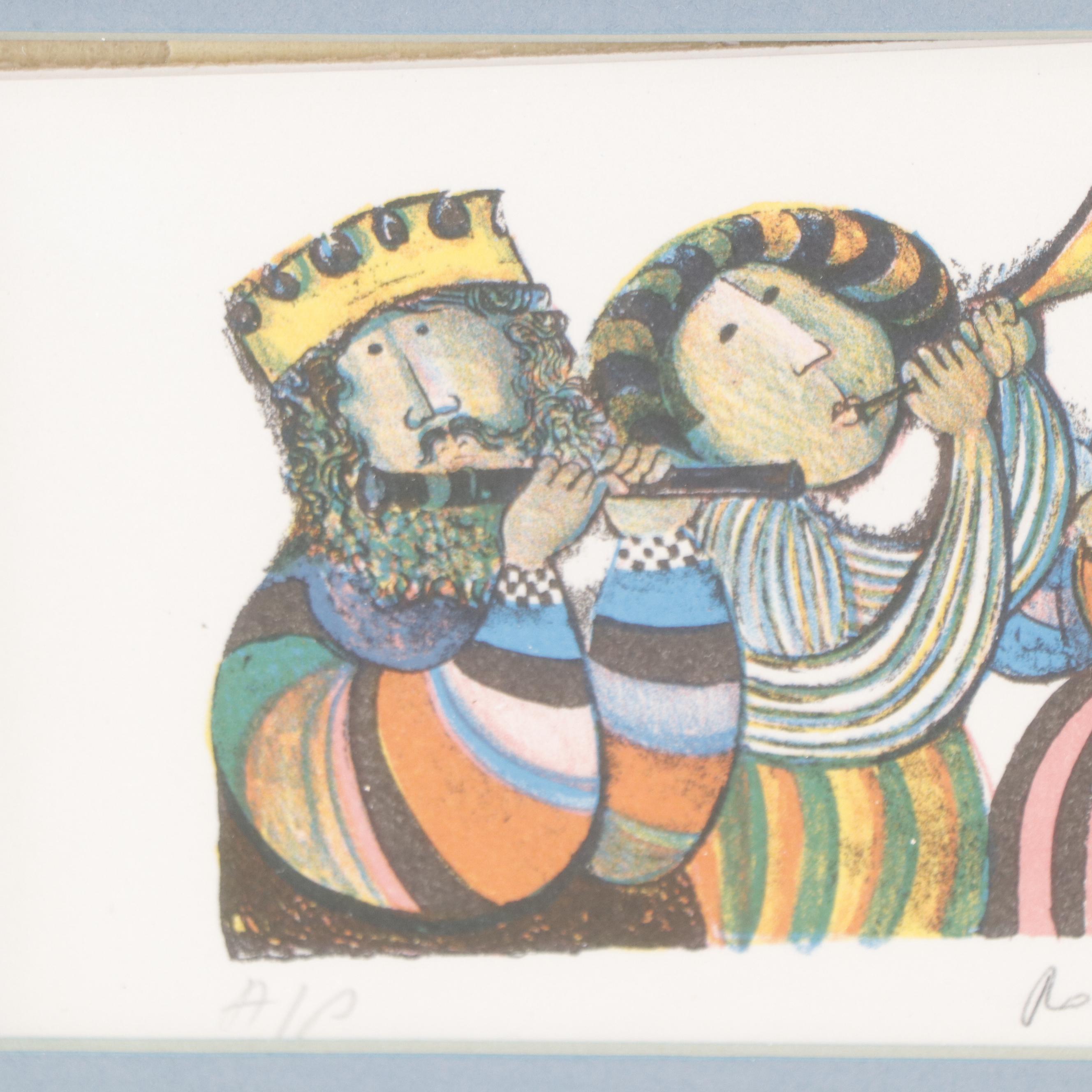 Graciela Rodo Boulanger Folk Art Lithograph of Three Musicians