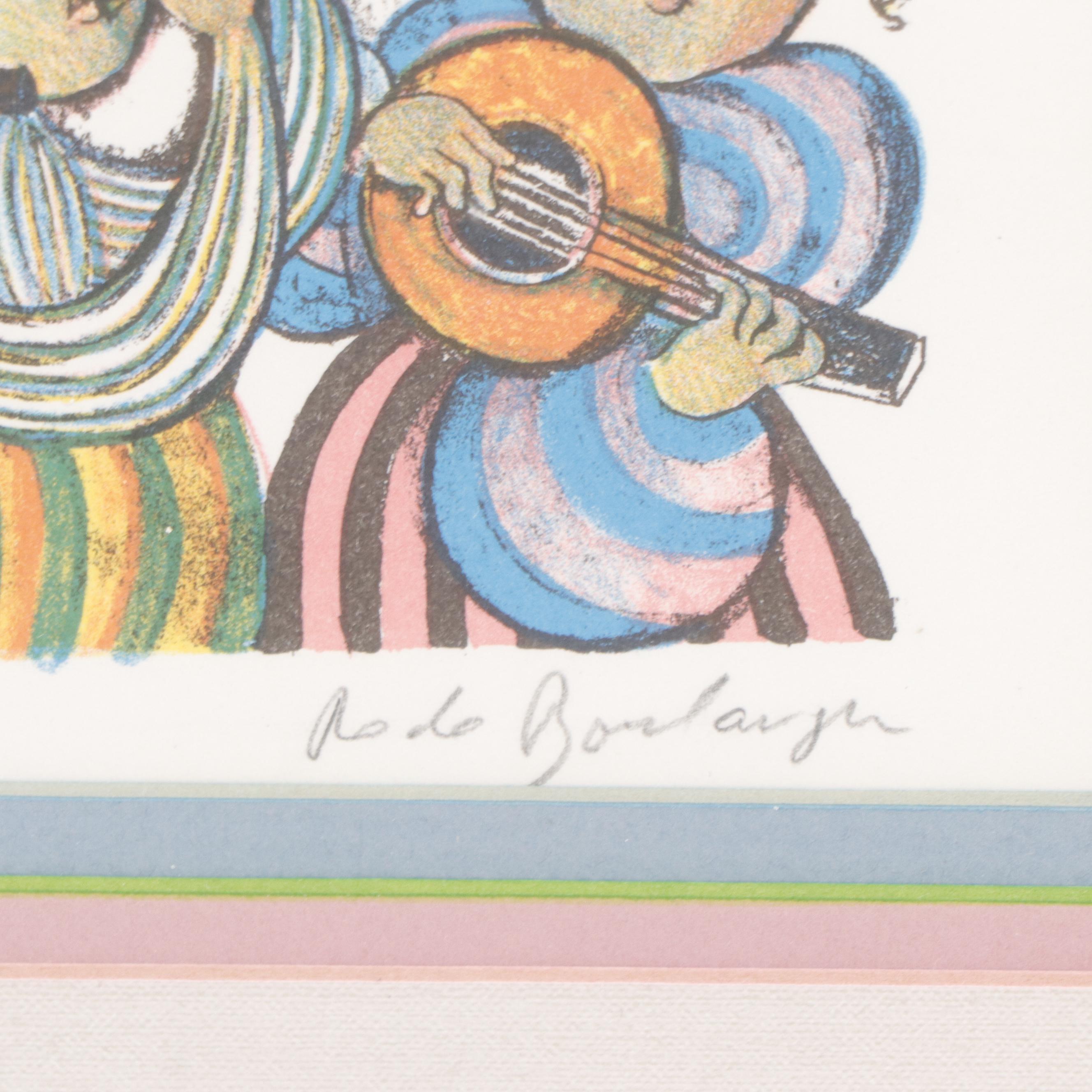 Graciela Rodo Boulanger Folk Art Lithograph of Three Musicians