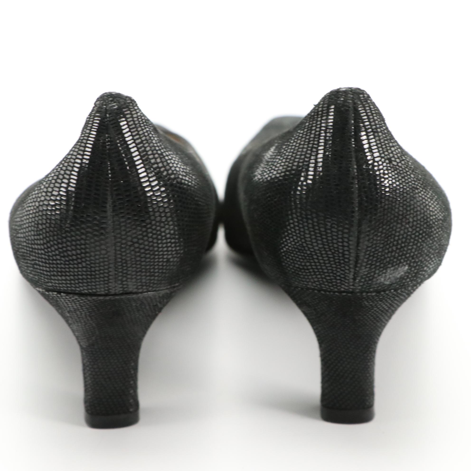 Salvatore Ferragamo Black Lizard Print Leather Pumps