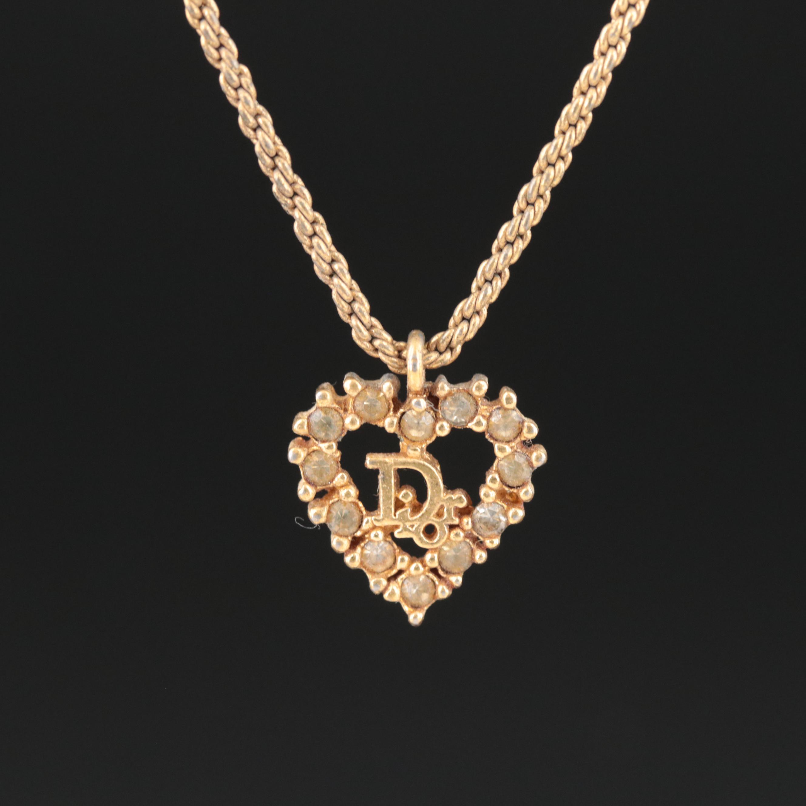 Vintage Christian Dior Logo Heart Pendant Necklace
