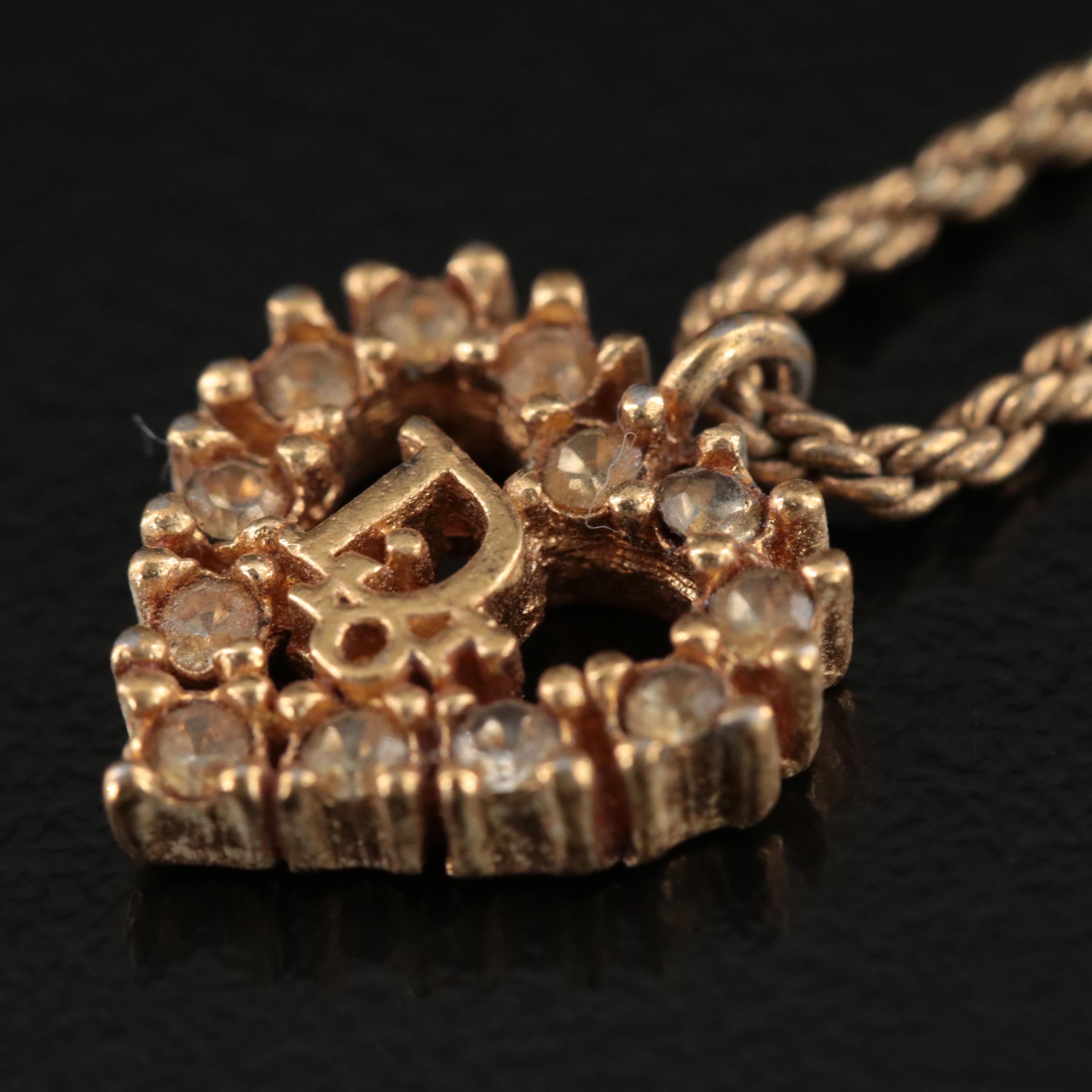 Vintage Christian Dior Logo Heart Pendant Necklace