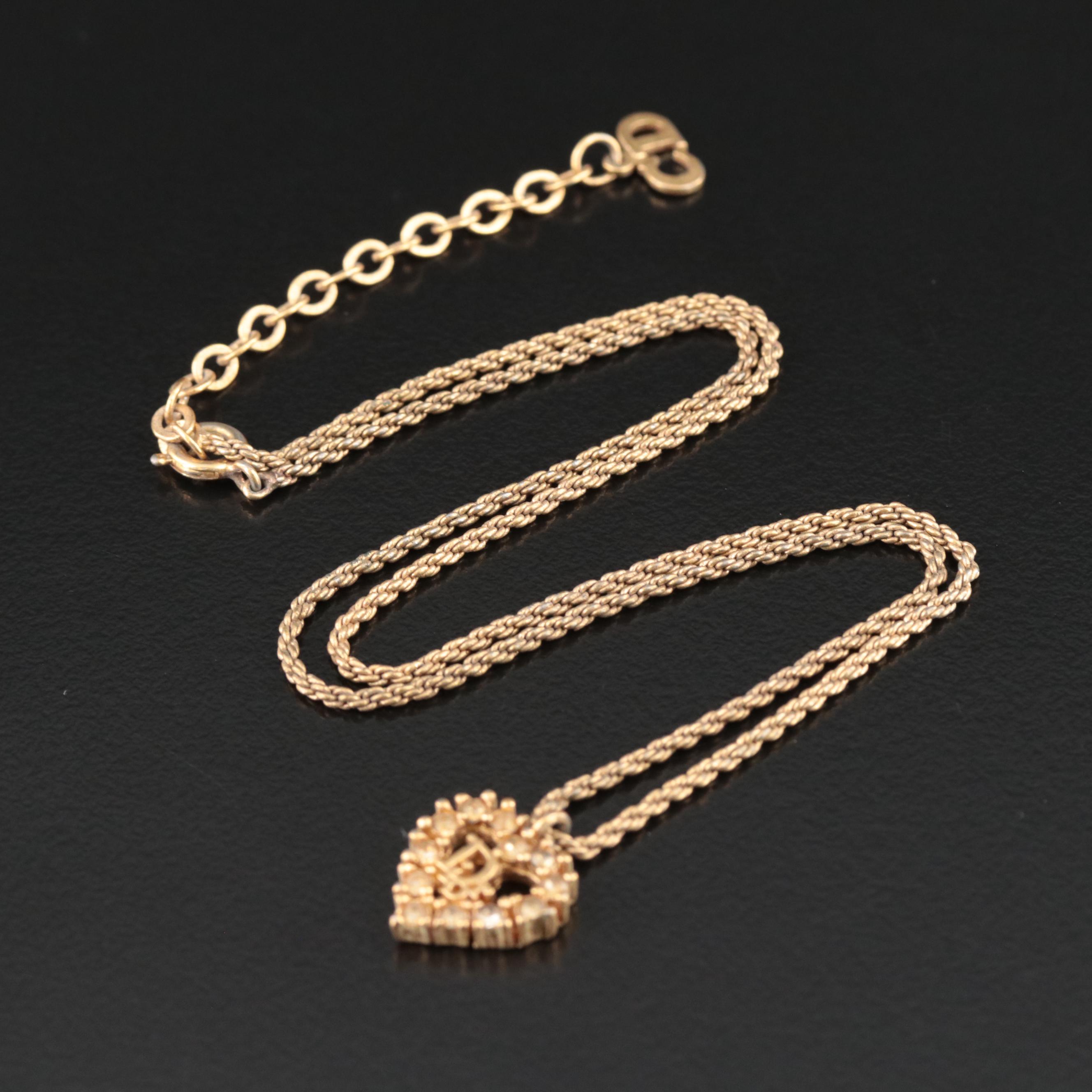 Vintage Christian Dior Logo Heart Pendant Necklace