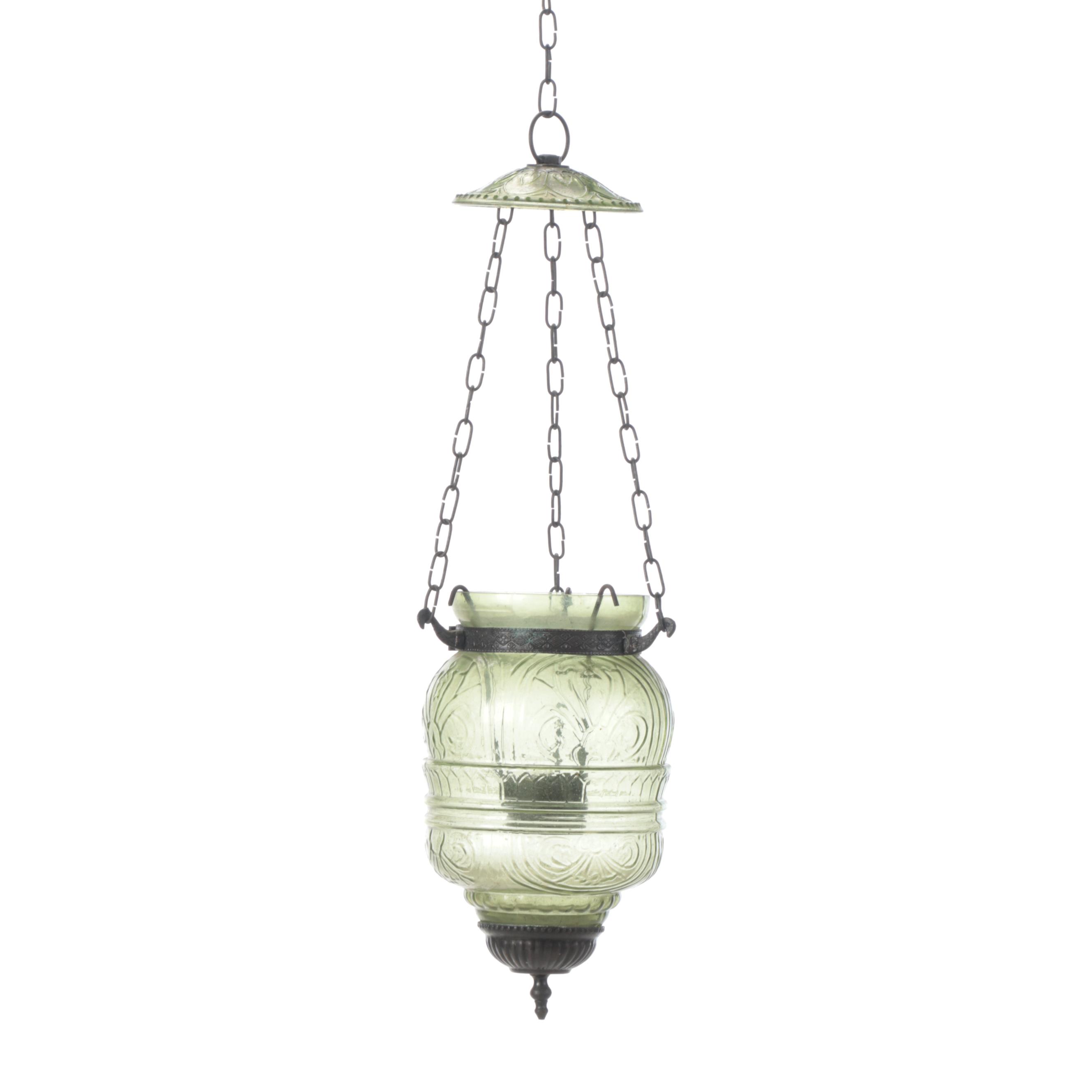 Metal and Pressed Glass Hanging Candle Lantern