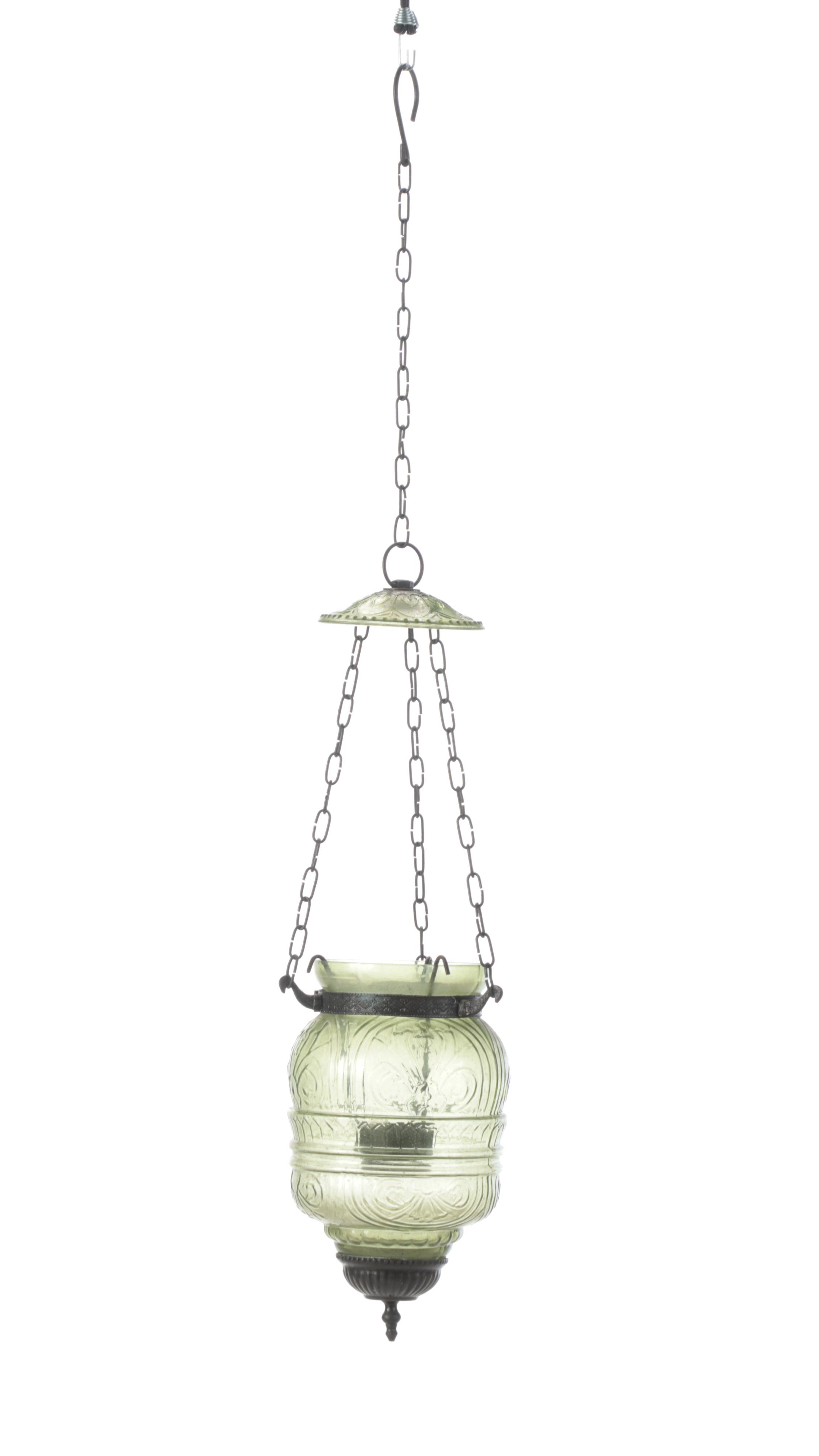 Metal and Pressed Glass Hanging Candle Lantern