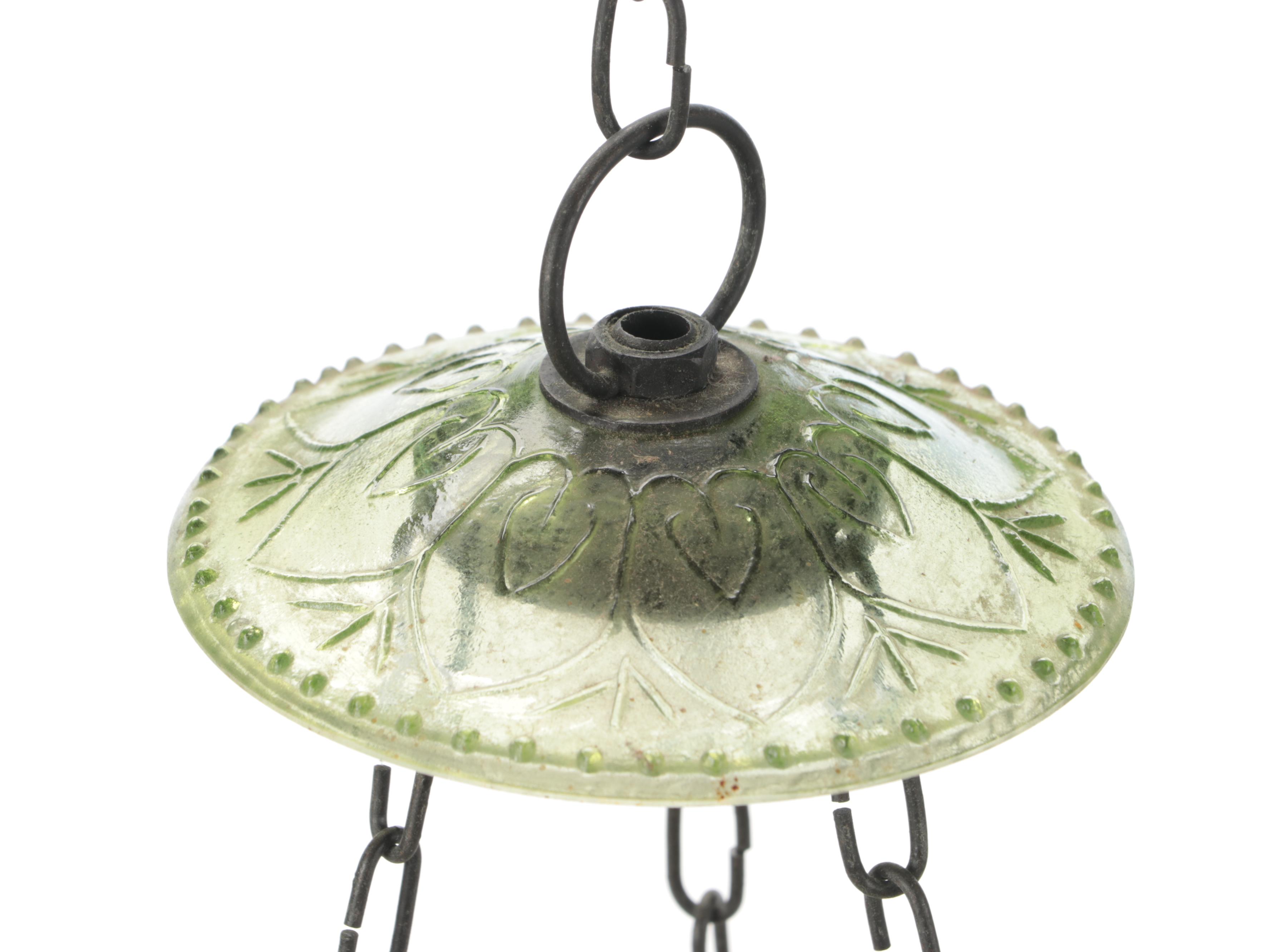 Metal and Pressed Glass Hanging Candle Lantern