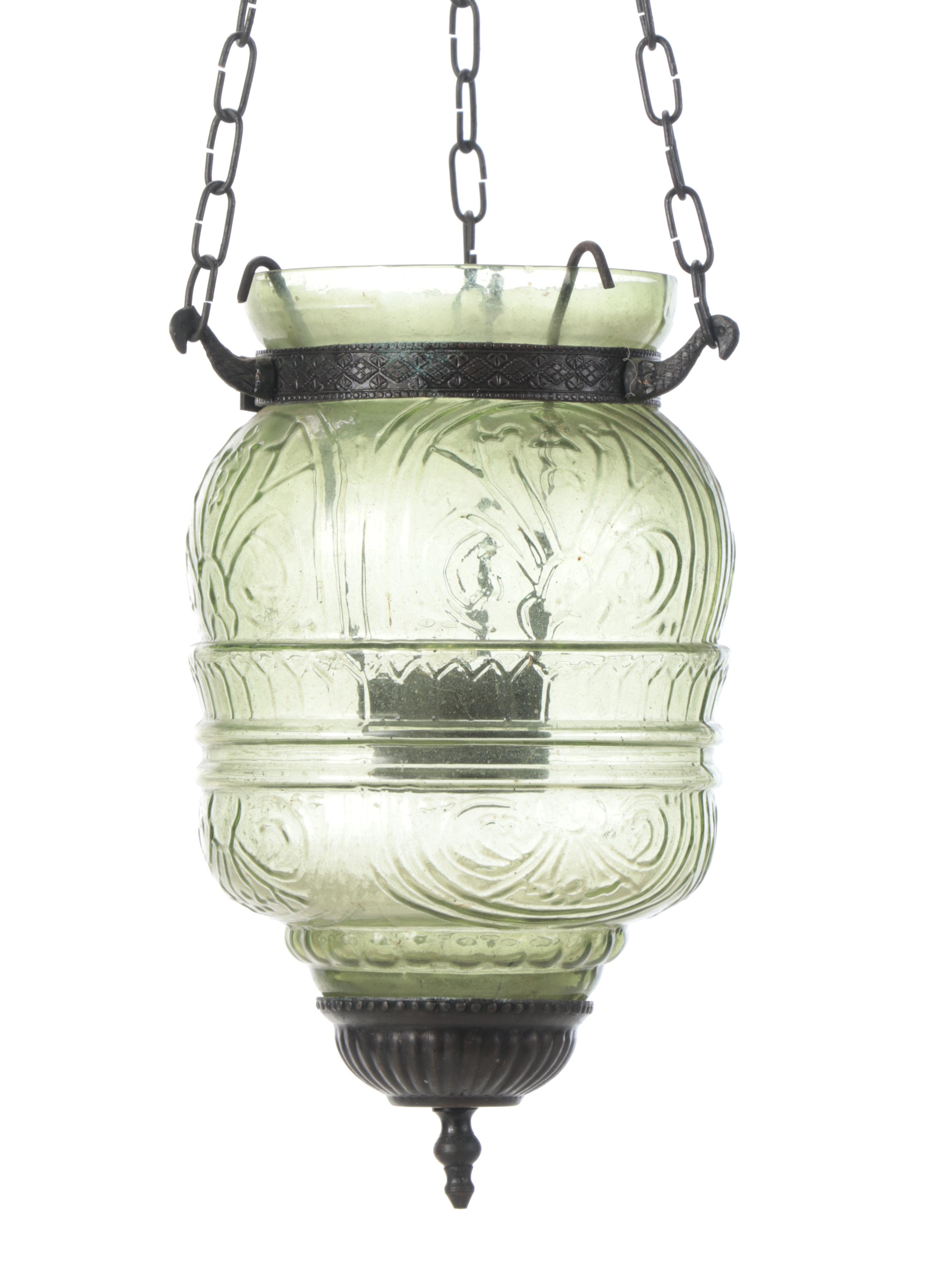 Metal and Pressed Glass Hanging Candle Lantern