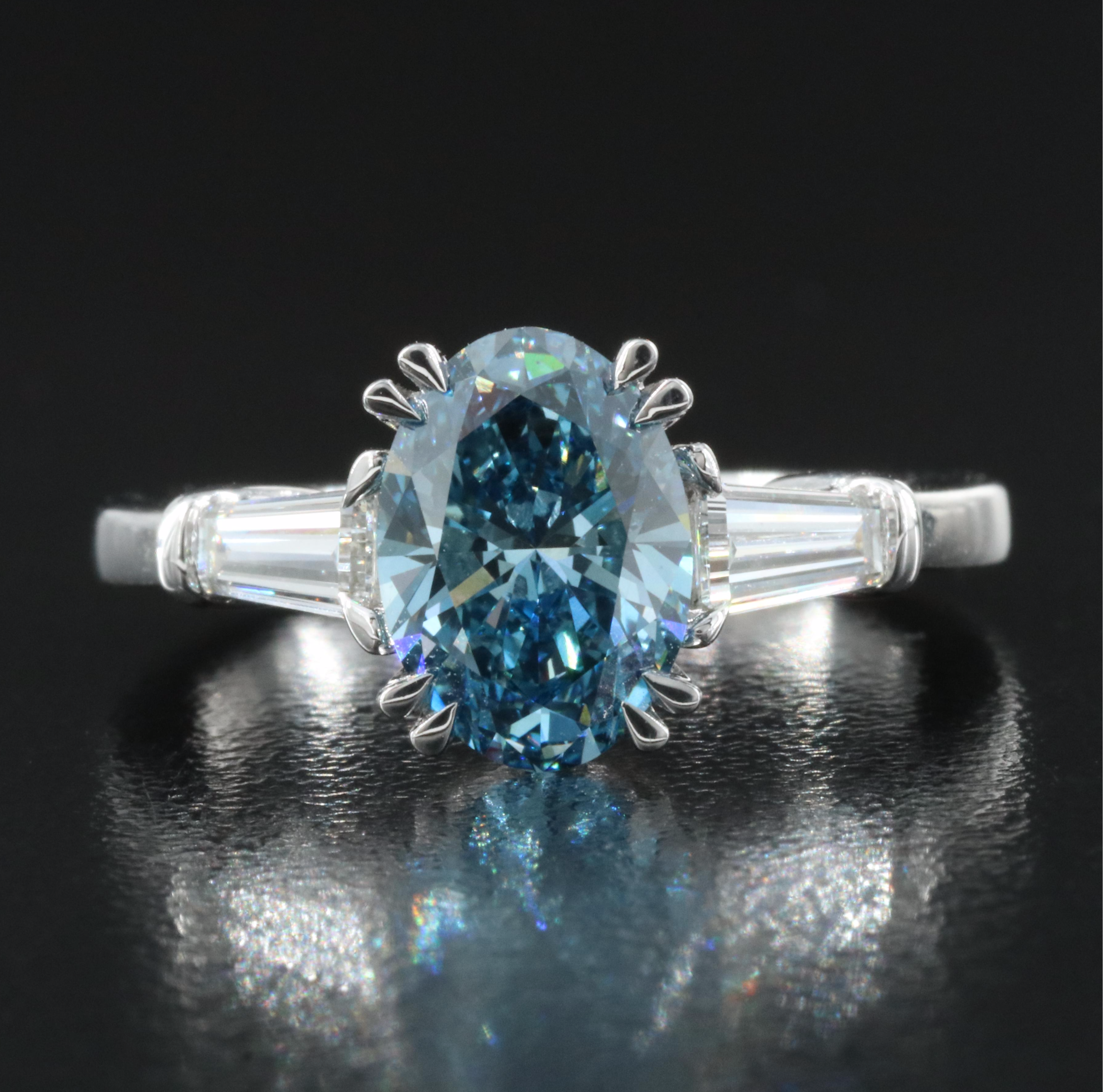 EFFY 14K 2.26 CTW Lab Grown Diamond Ring with Fancy Dark Blue Center