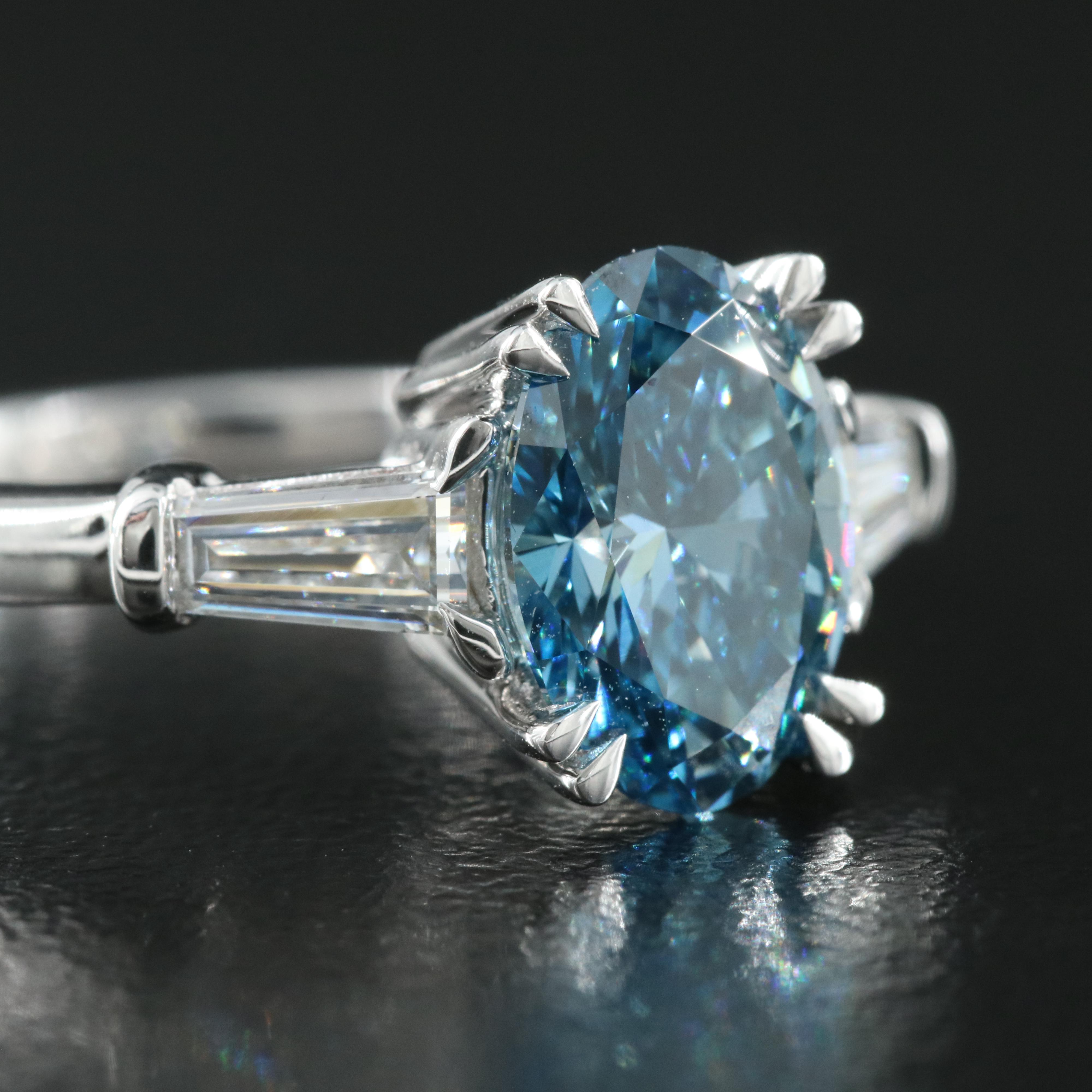 EFFY 14K 2.26 CTW Lab Grown Diamond Ring with Fancy Dark Blue Center