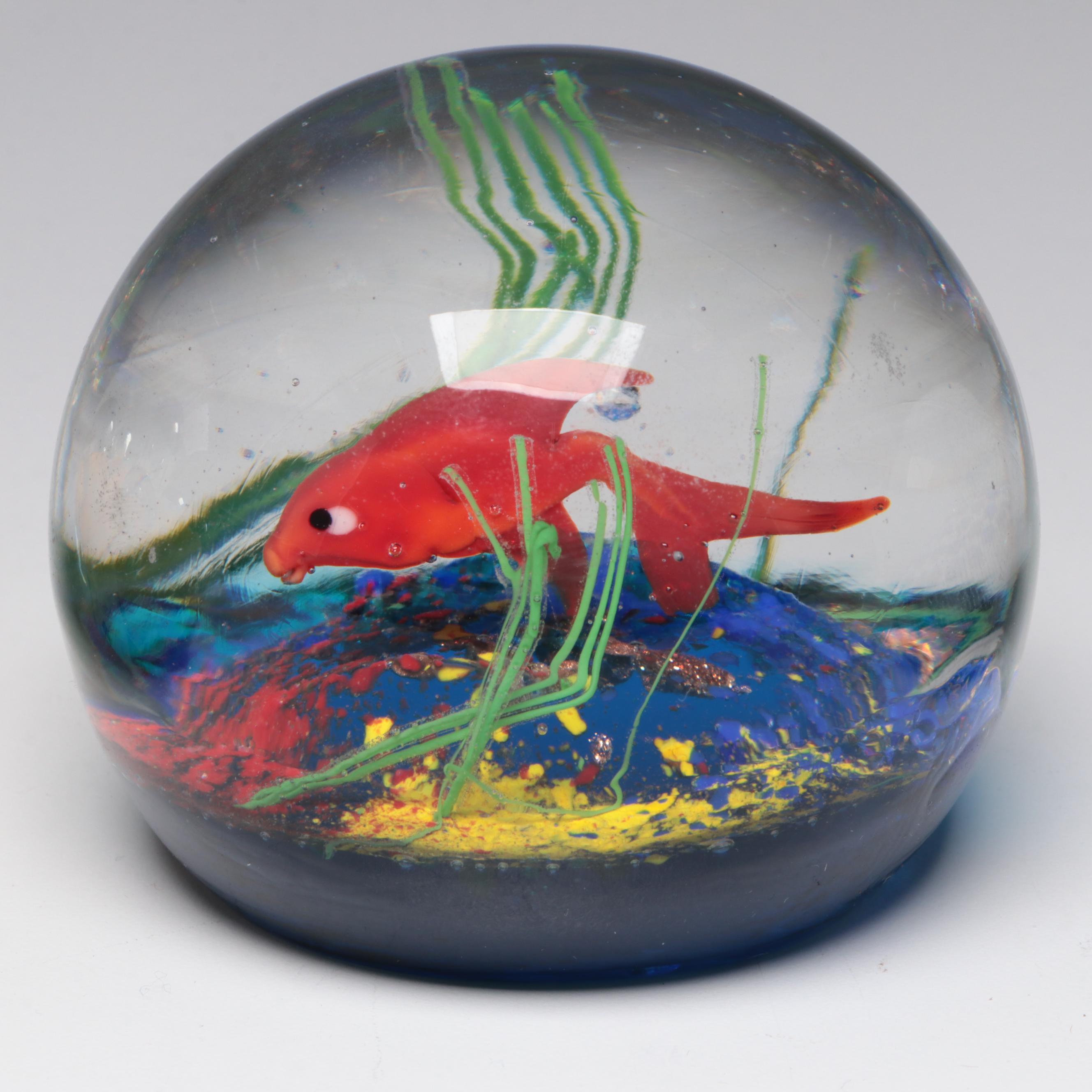 Gold Fish Motif Glass Paperweight with Murano Style Glass Paperweights
