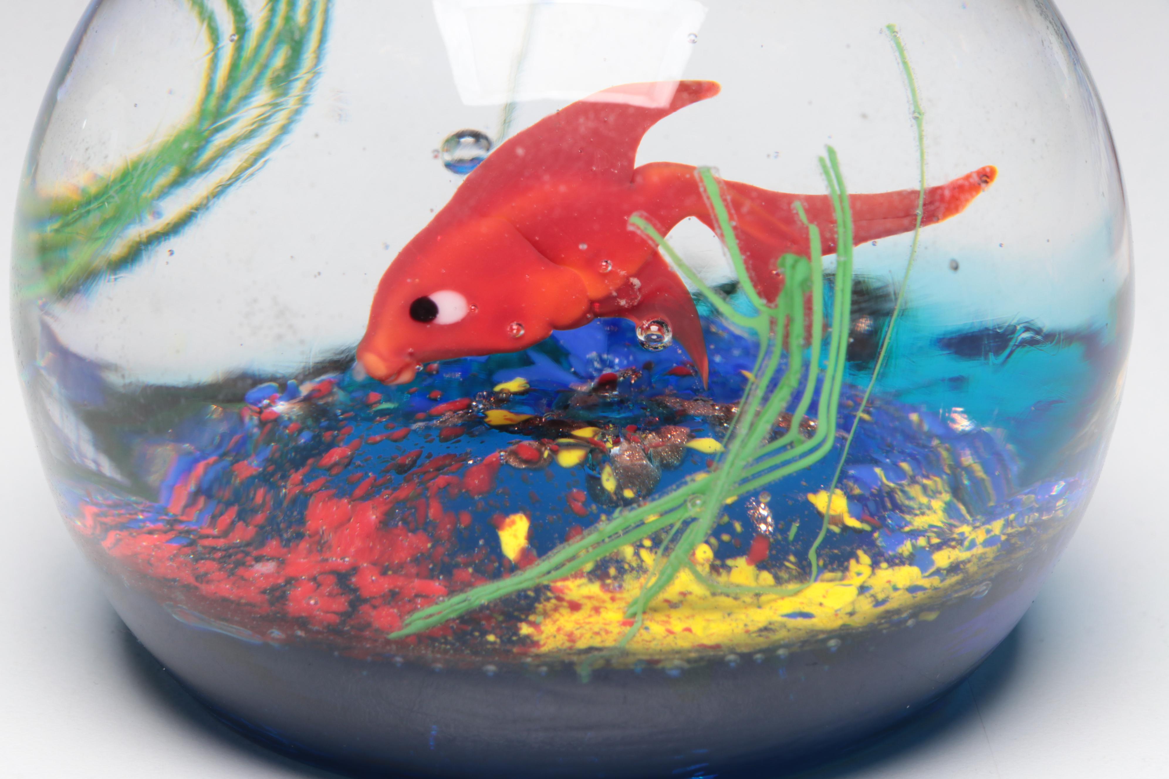 Gold Fish Motif Glass Paperweight with Murano Style Glass Paperweights