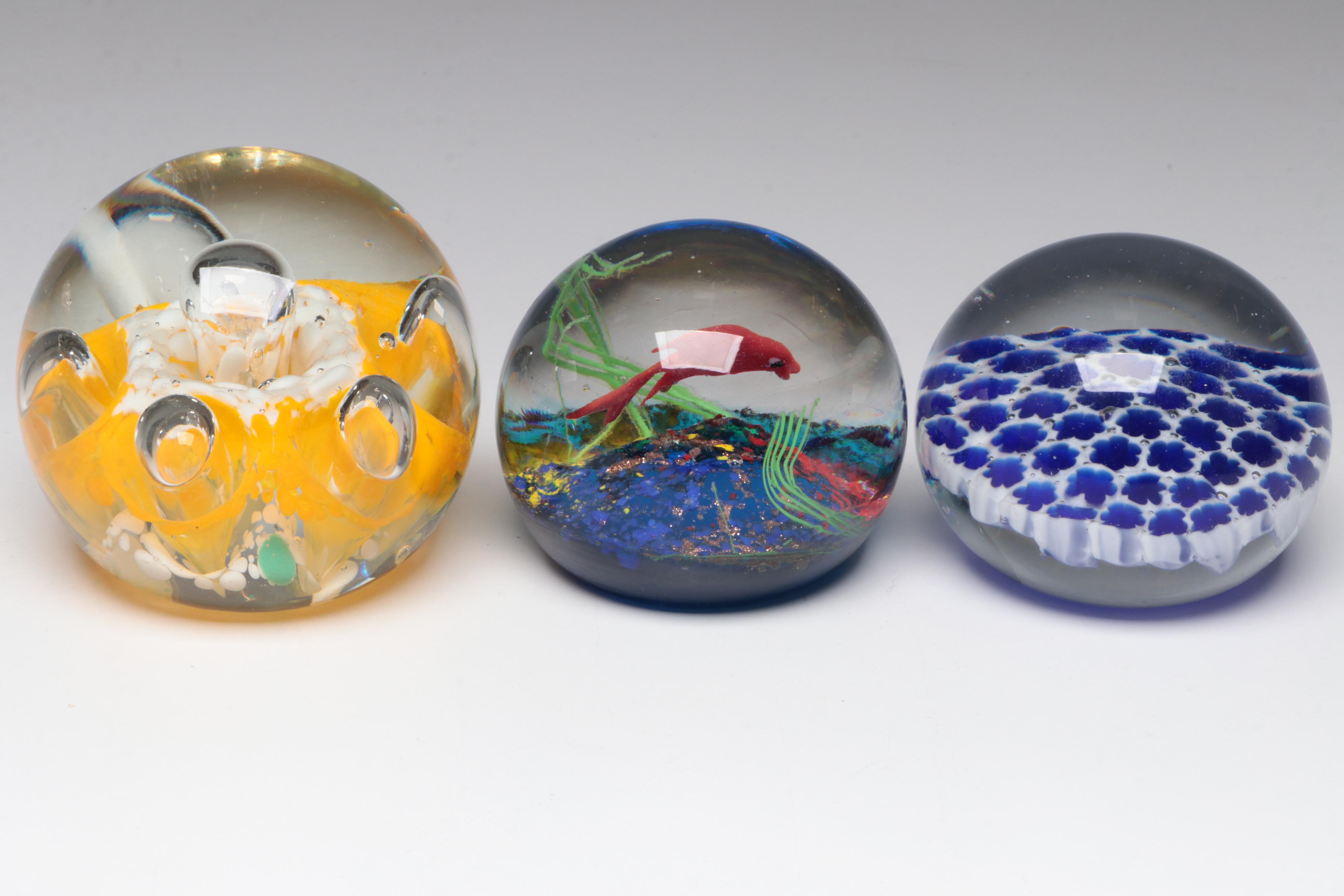 Gold Fish Motif Glass Paperweight with Murano Style Glass Paperweights