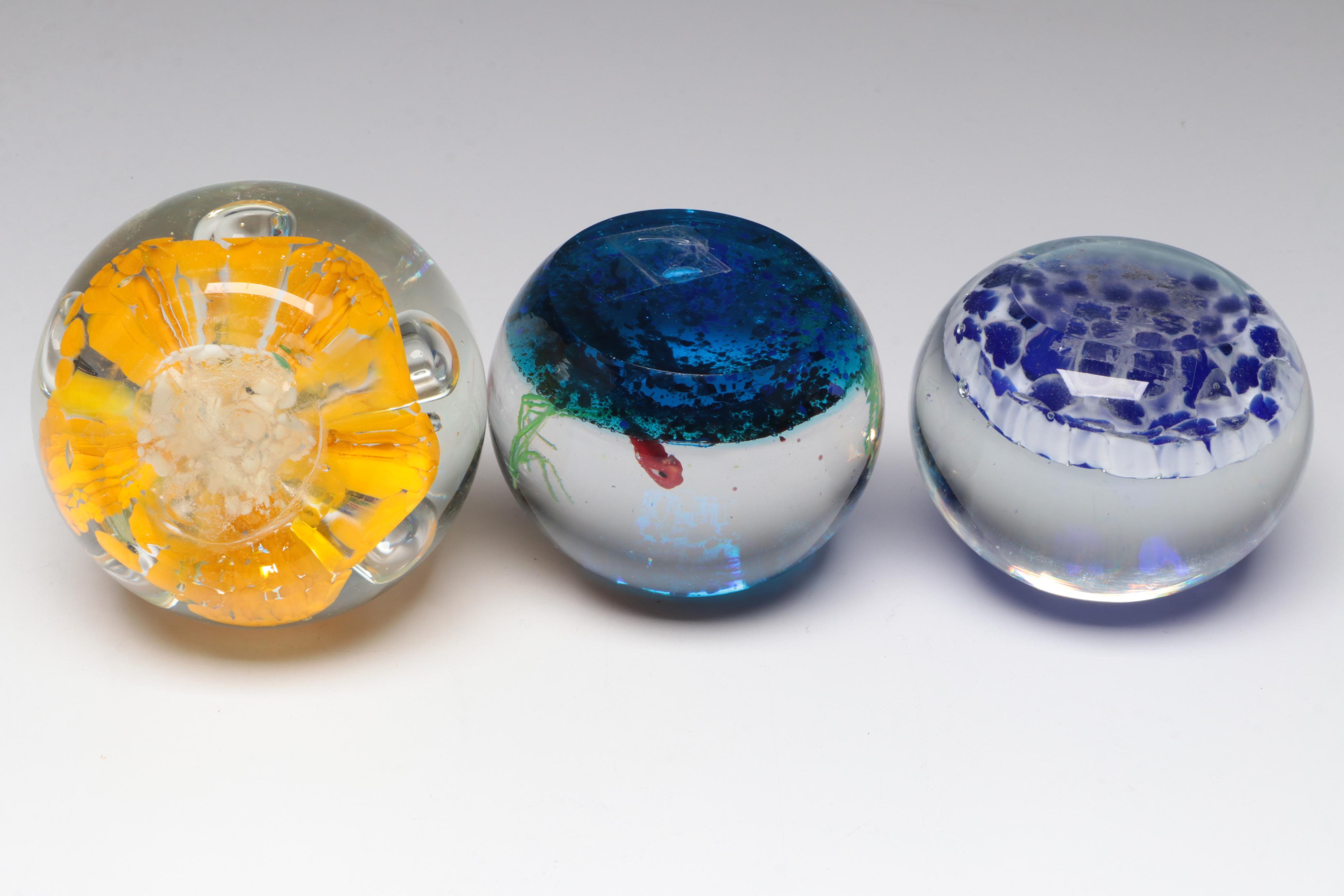 Gold Fish Motif Glass Paperweight with Murano Style Glass Paperweights