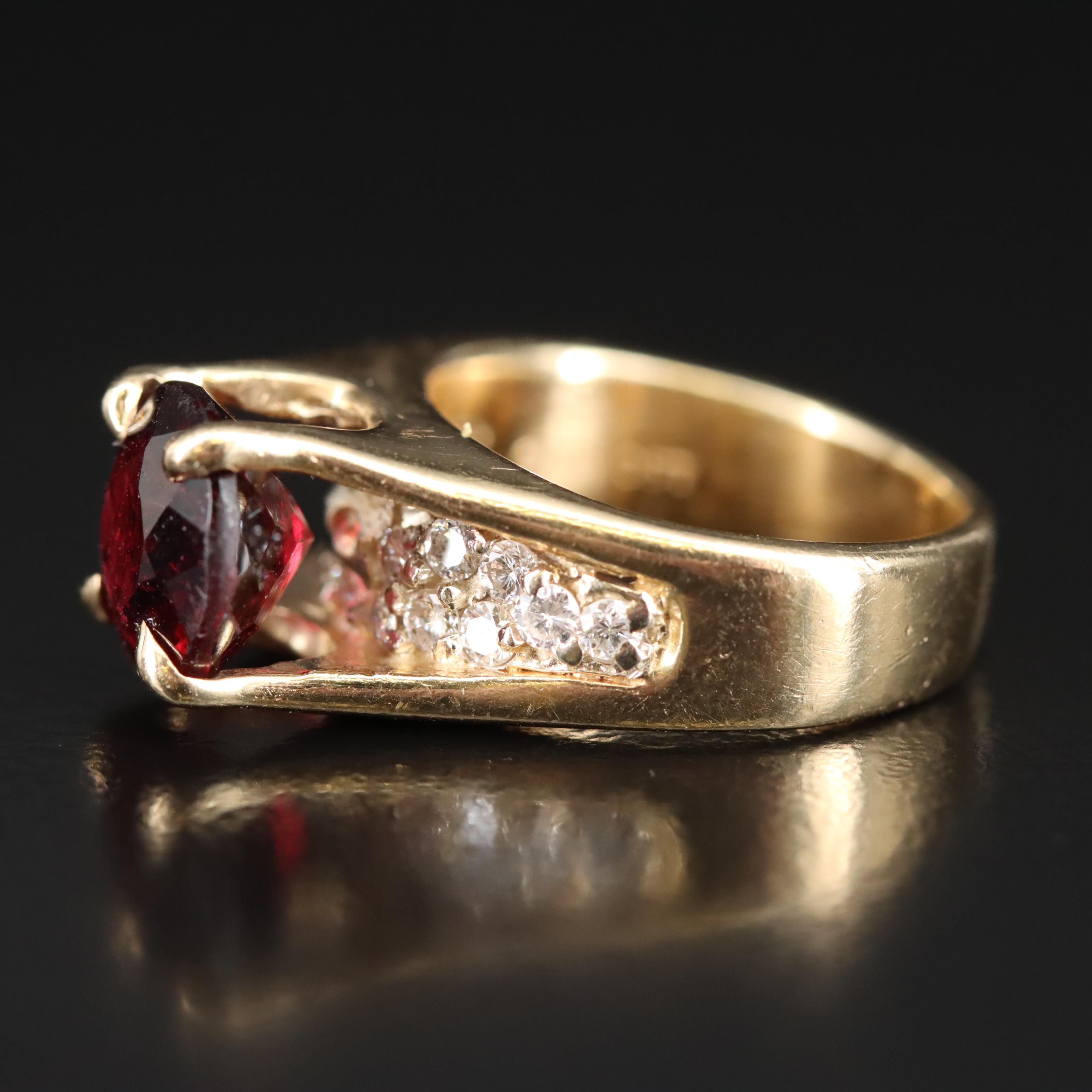 14K Rubellite and Diamond Ring