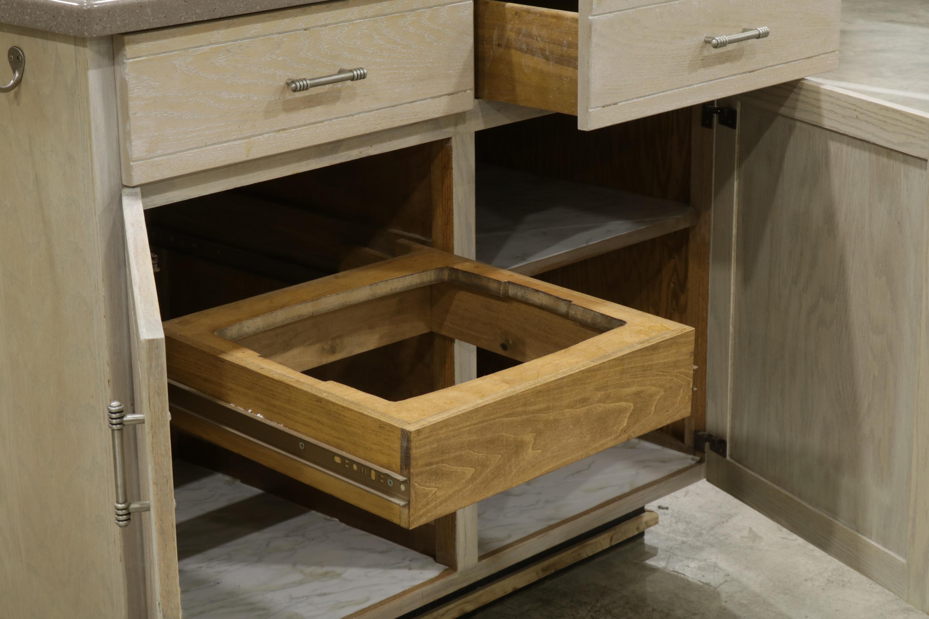 Contemporary Planked and White-Washed Oak Finish Kitchen Cabinets
