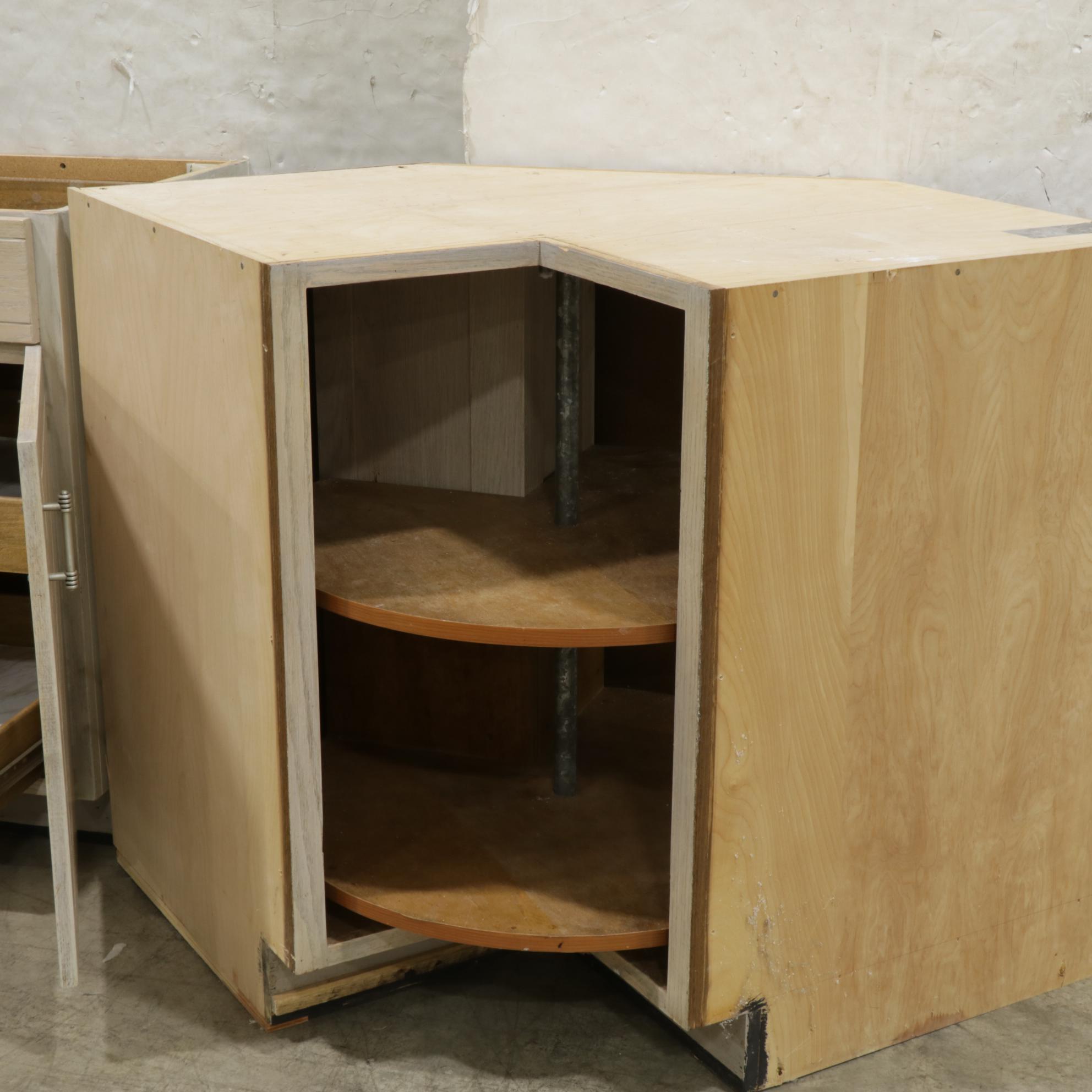 Contemporary Planked and White-Washed Oak Finish Kitchen Cabinets