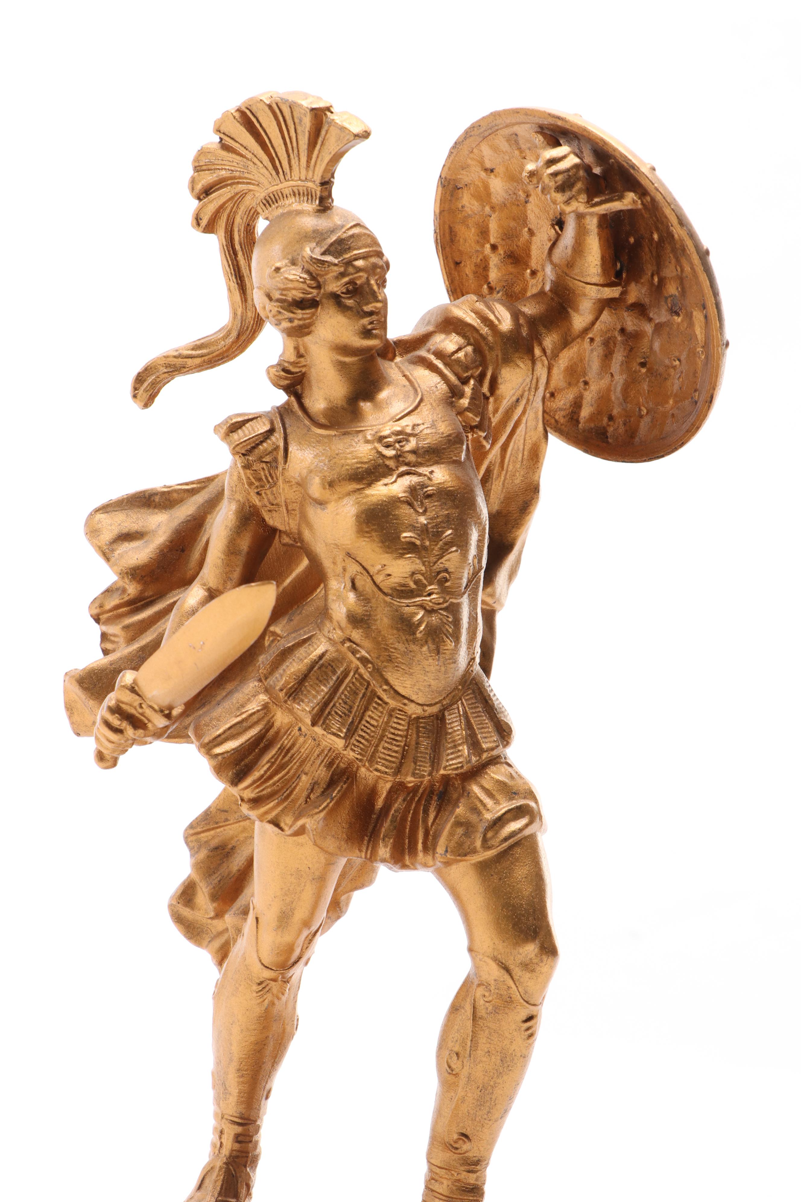 Victorian Gold-Painted Spelter Sculpture of a Classical Soldier, Circa 1900