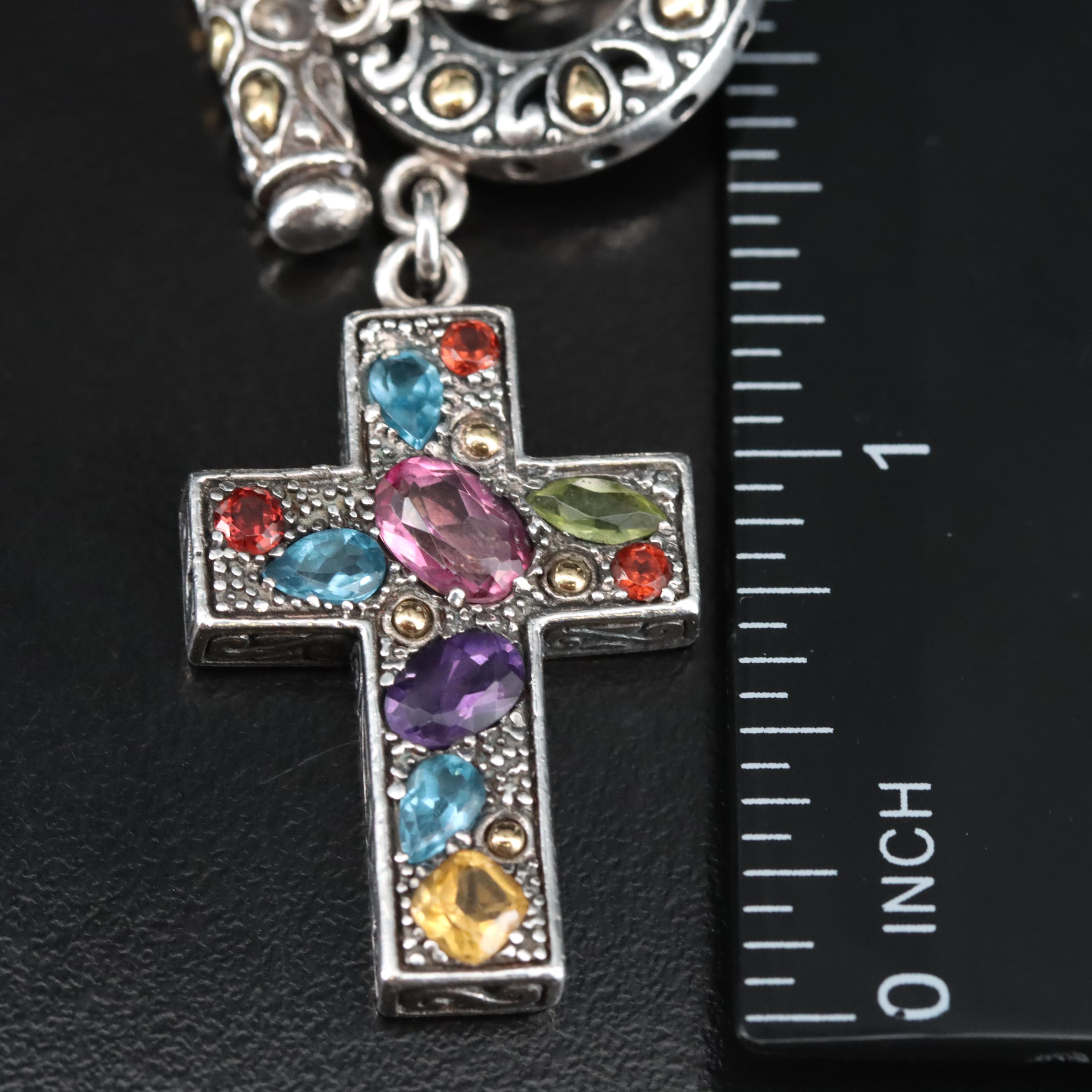 Samuel Benham Sterling Amethyst and Gemstone Cross Bracelet with 18K Accents