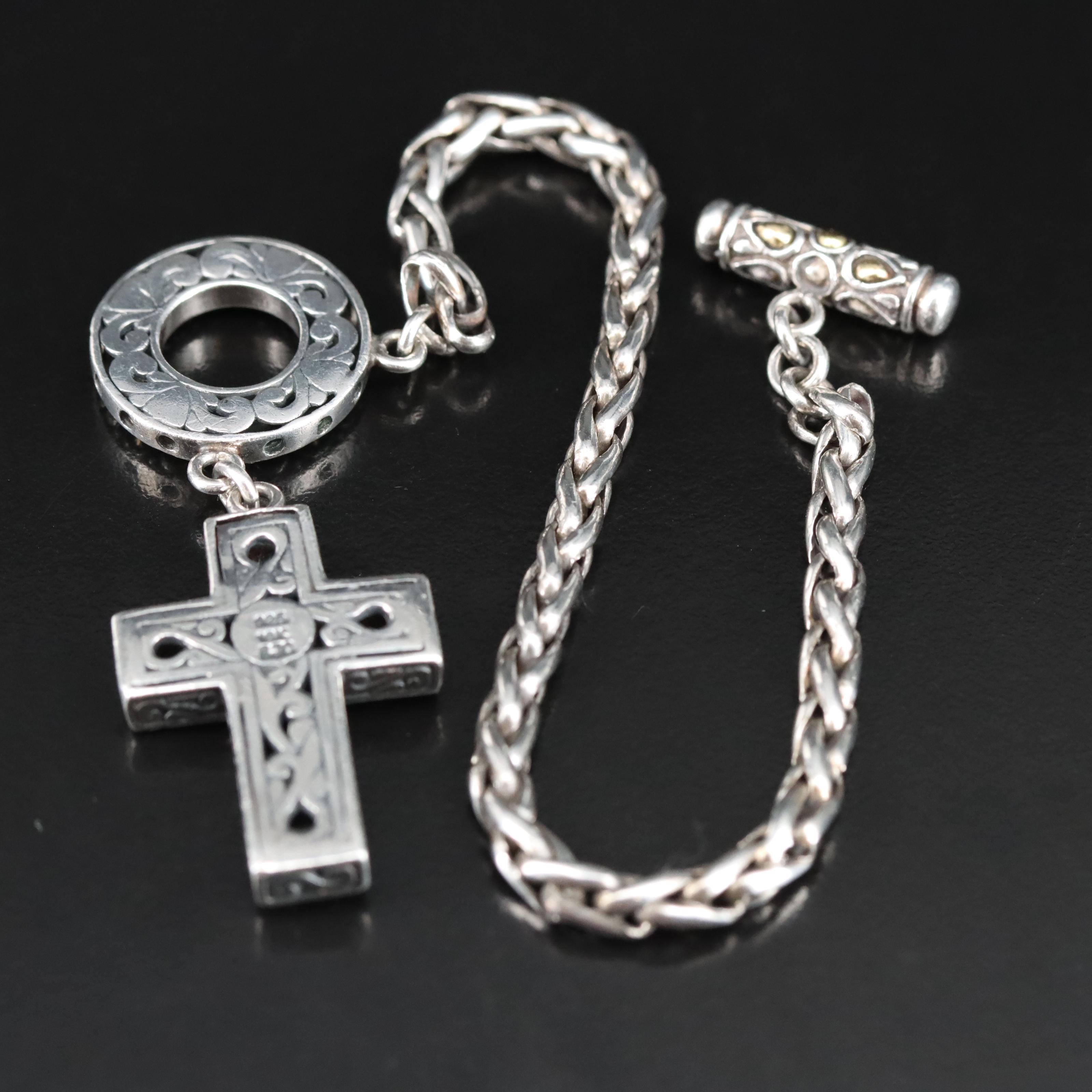 Samuel Benham Sterling Amethyst and Gemstone Cross Bracelet with 18K Accents