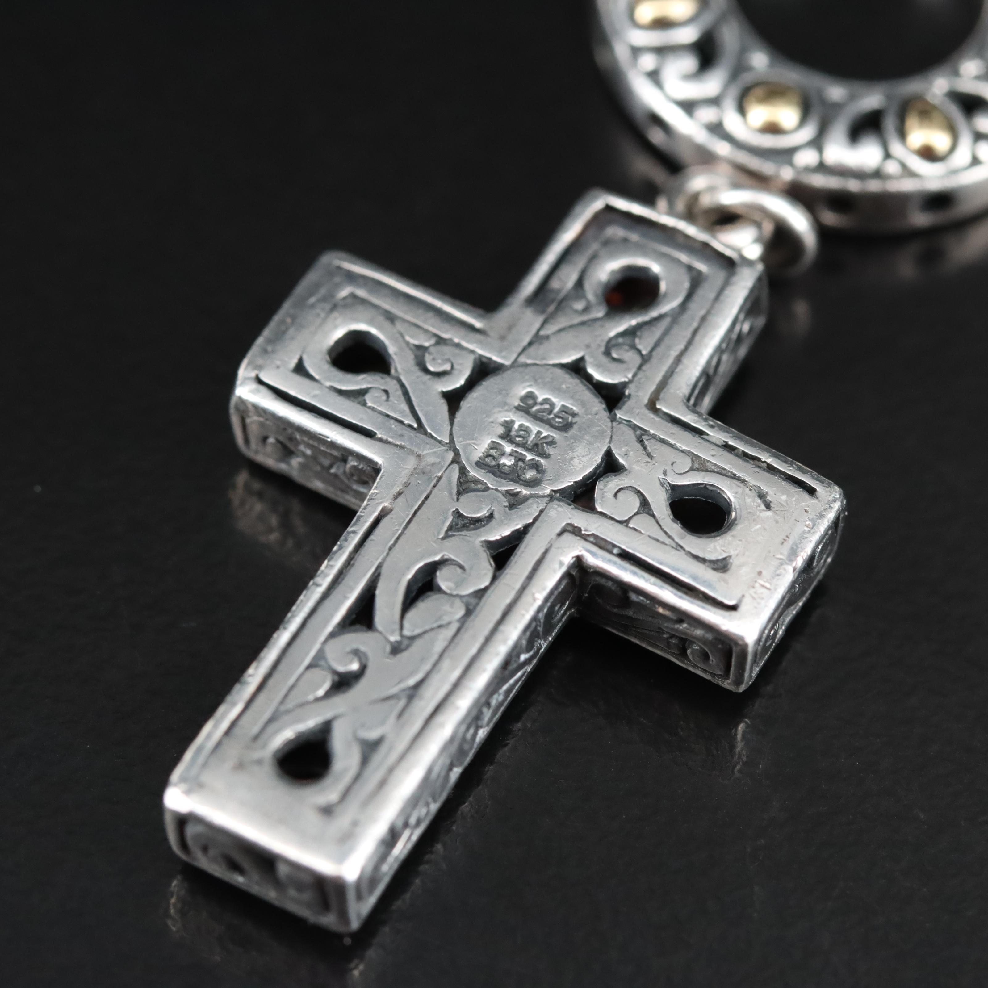 Samuel Benham Sterling Amethyst and Gemstone Cross Bracelet with 18K Accents