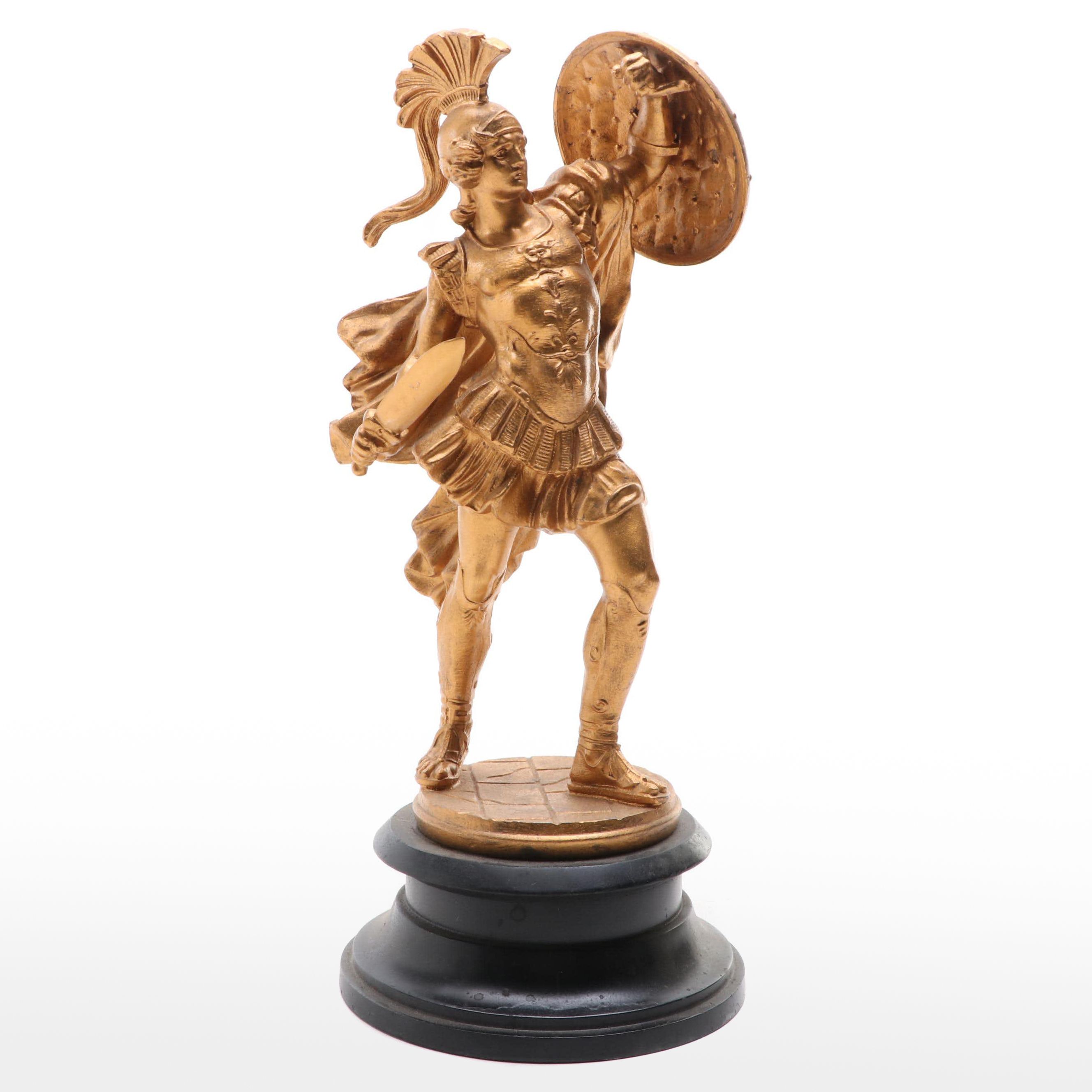 Victorian Gold-Painted Spelter Sculpture of a Classical Soldier, Circa 1900
