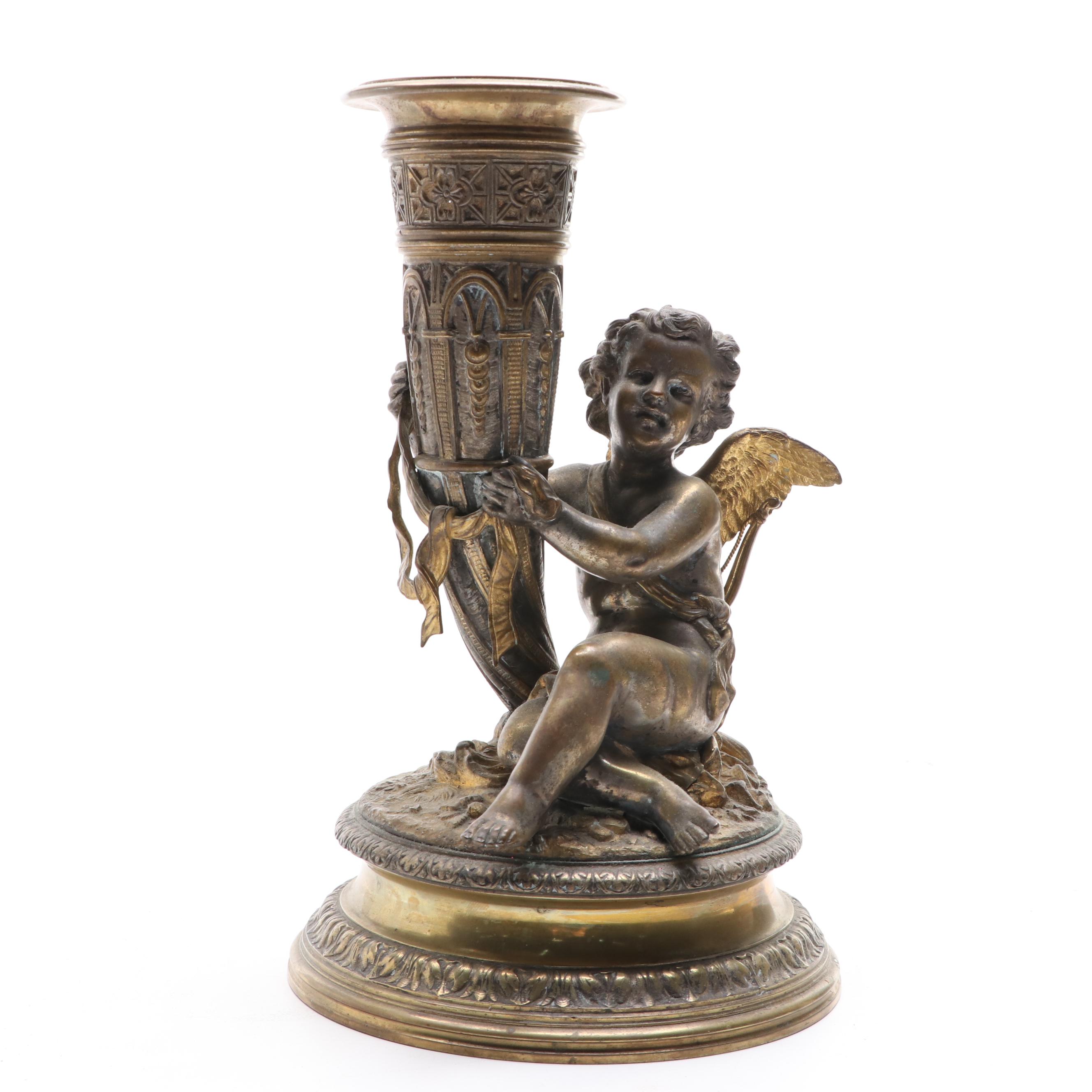 French Gilt Bronze Cornucopia Vase with Model of Cupid, 18th or 19th Century