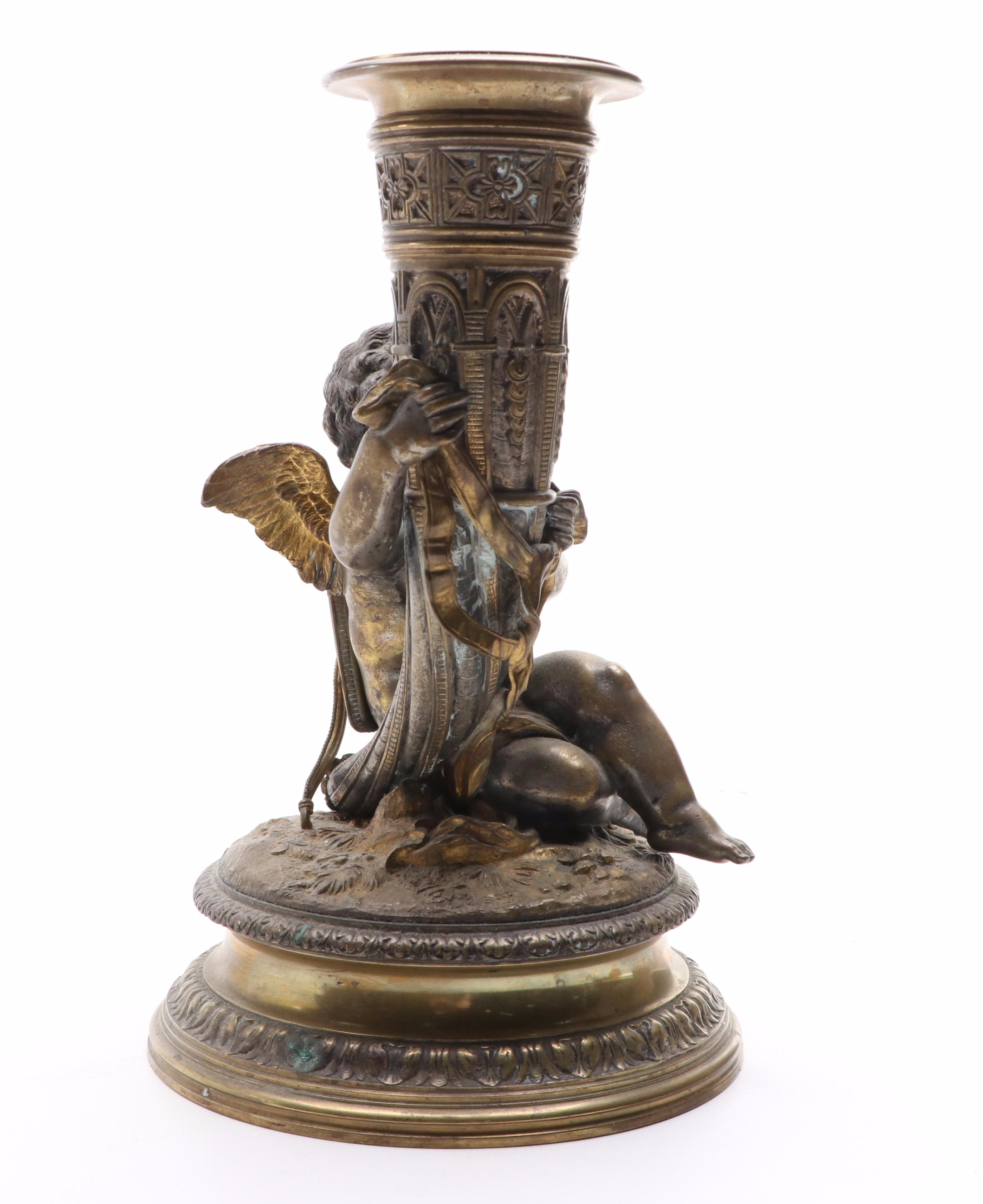French Gilt Bronze Cornucopia Vase with Model of Cupid, 18th or 19th Century