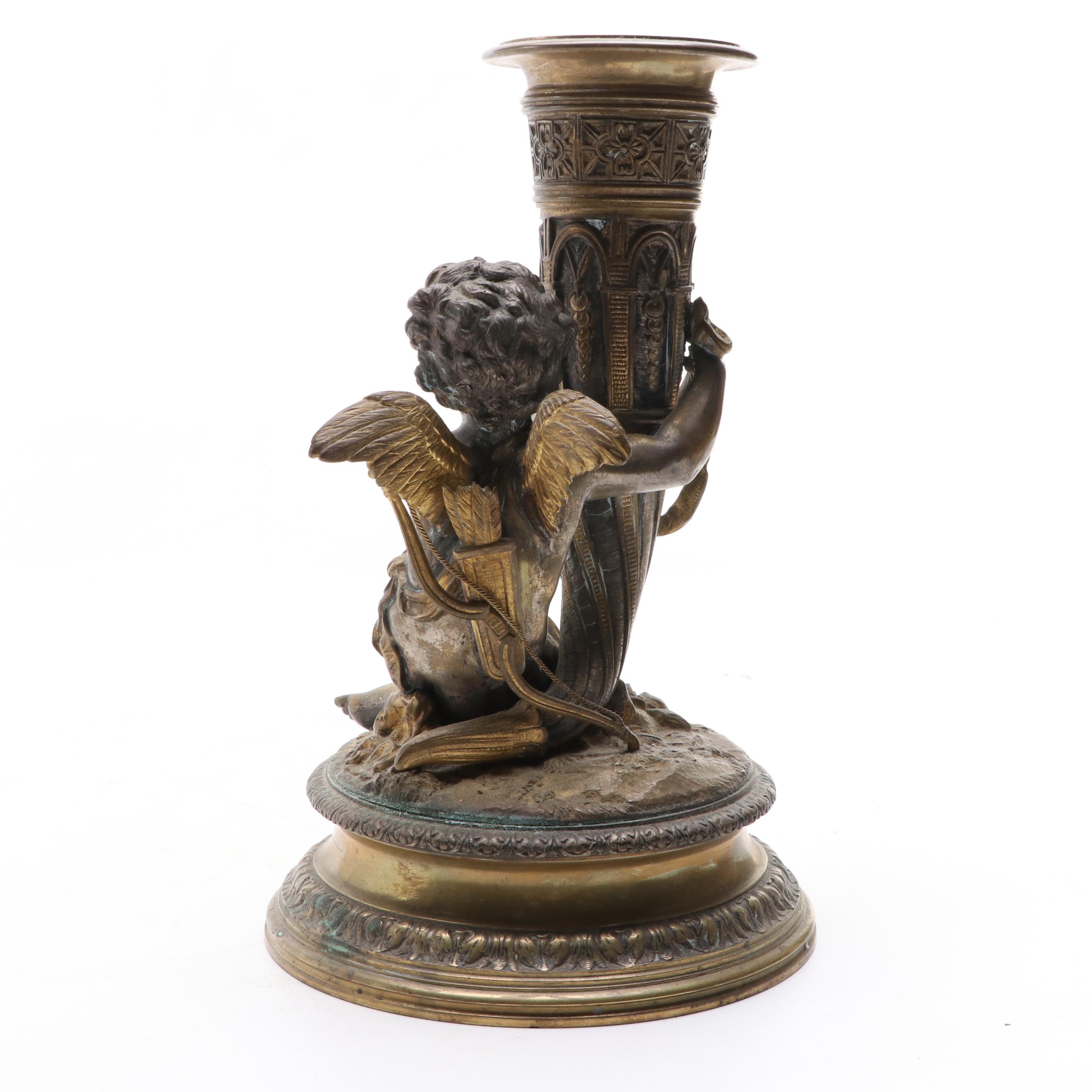 French Gilt Bronze Cornucopia Vase with Model of Cupid, 18th or 19th Century
