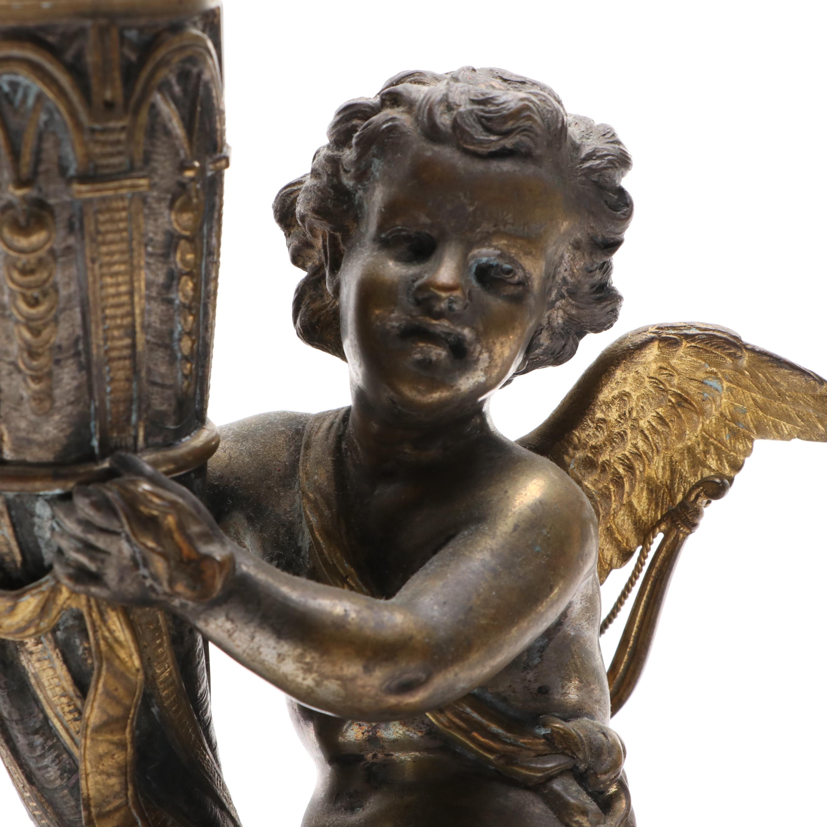 French Gilt Bronze Cornucopia Vase with Model of Cupid, 18th or 19th Century