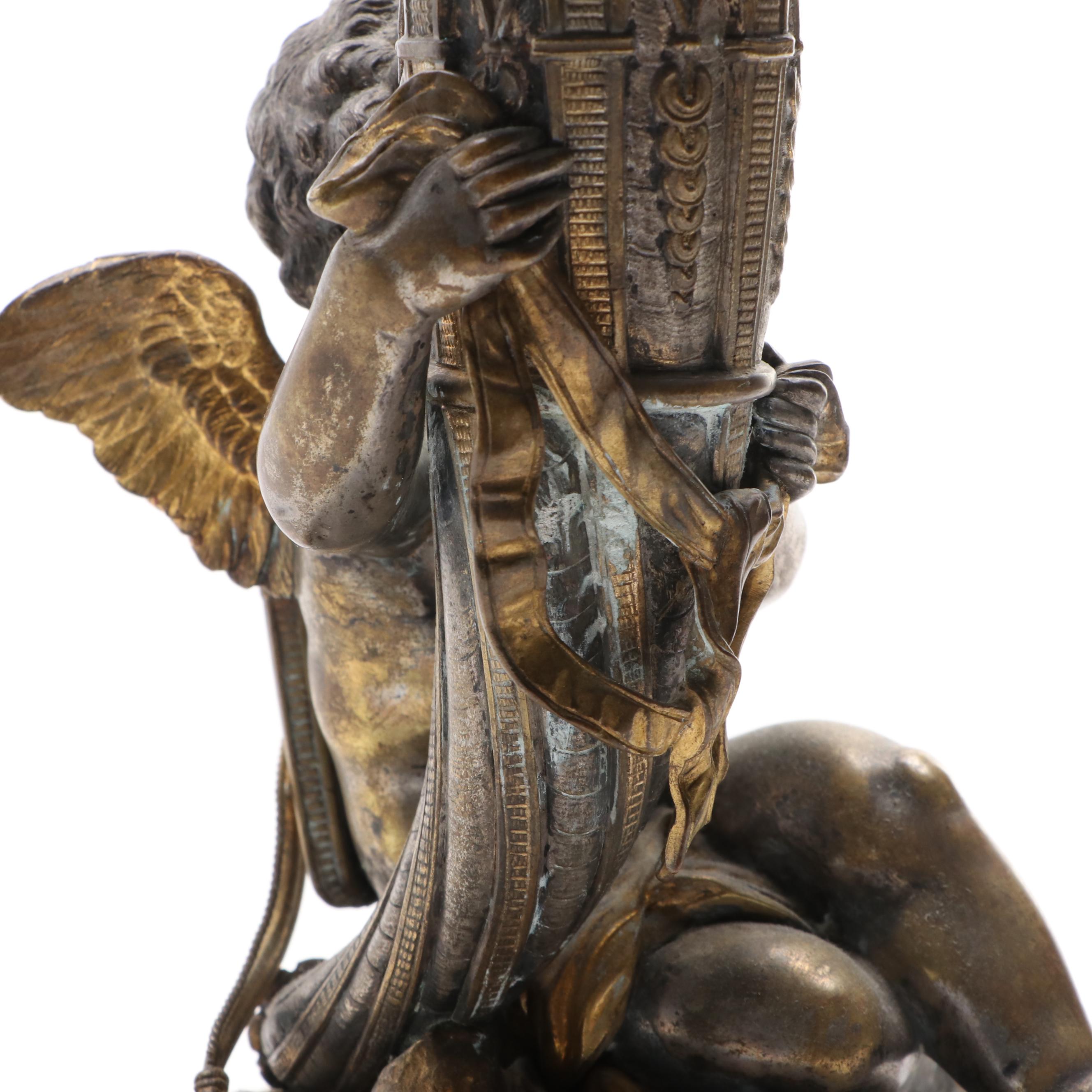 French Gilt Bronze Cornucopia Vase with Model of Cupid, 18th or 19th Century