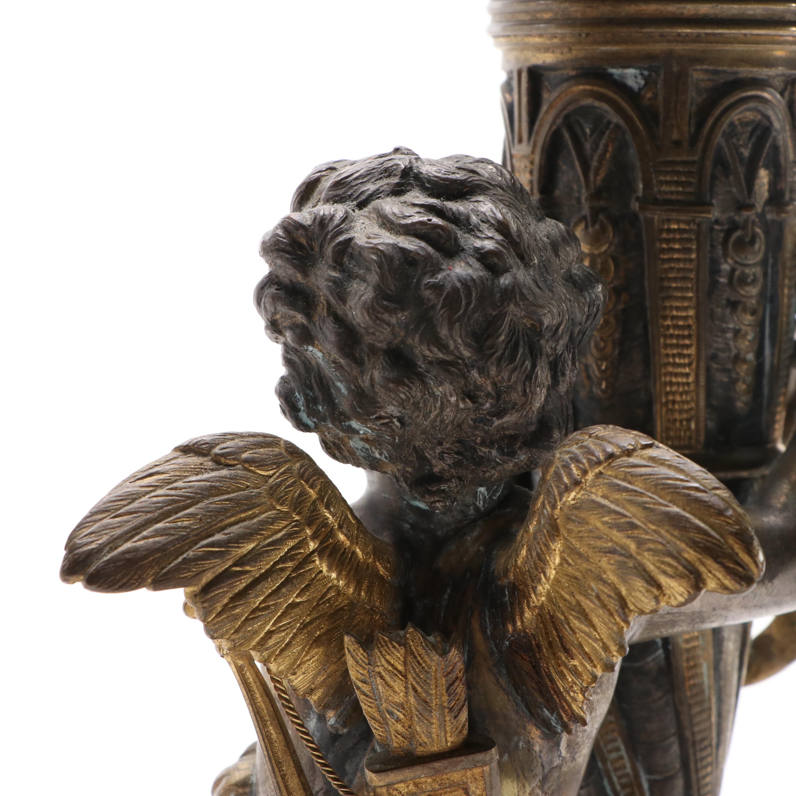 French Gilt Bronze Cornucopia Vase with Model of Cupid, 18th or 19th Century