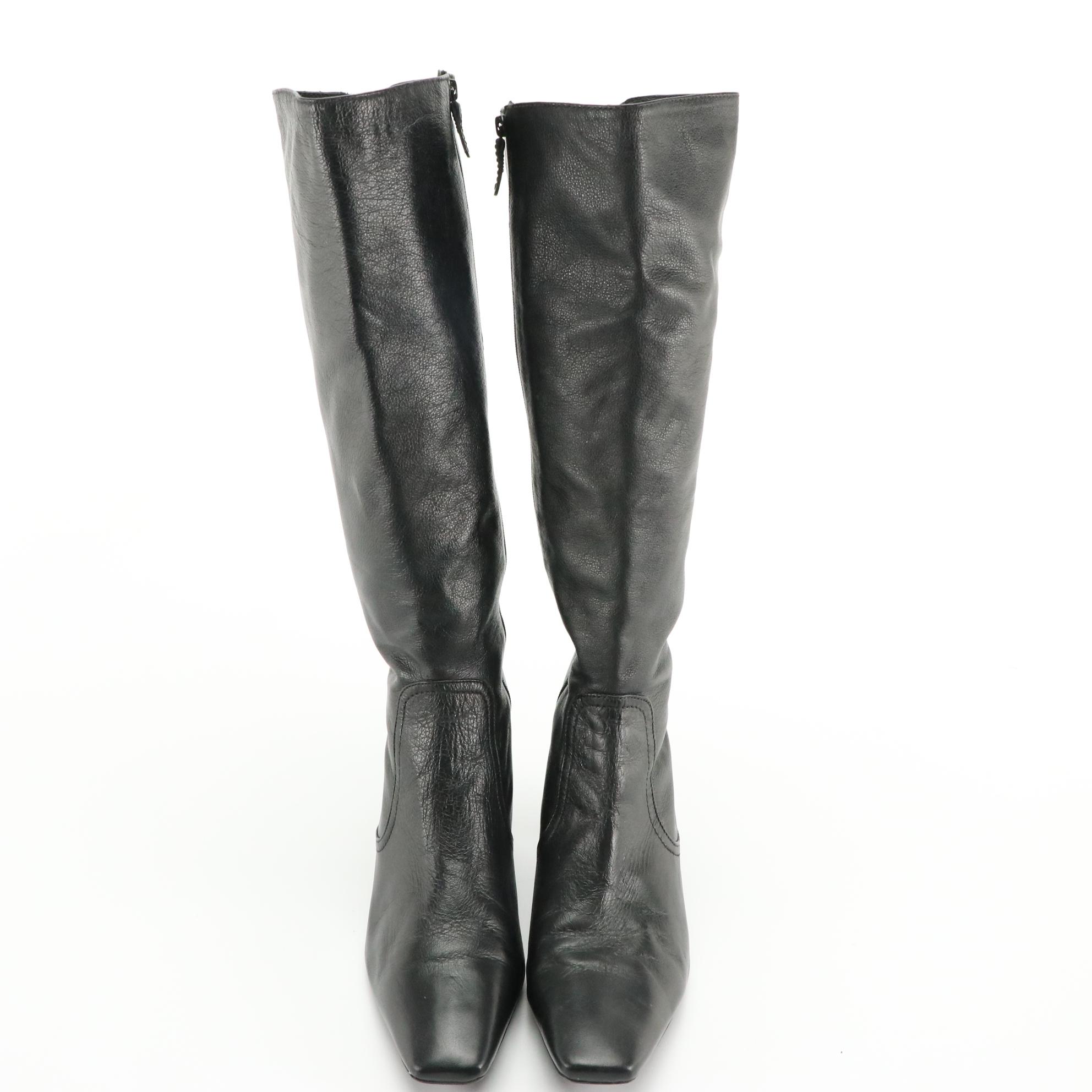 Cole Haan Black Leather Zip Boots