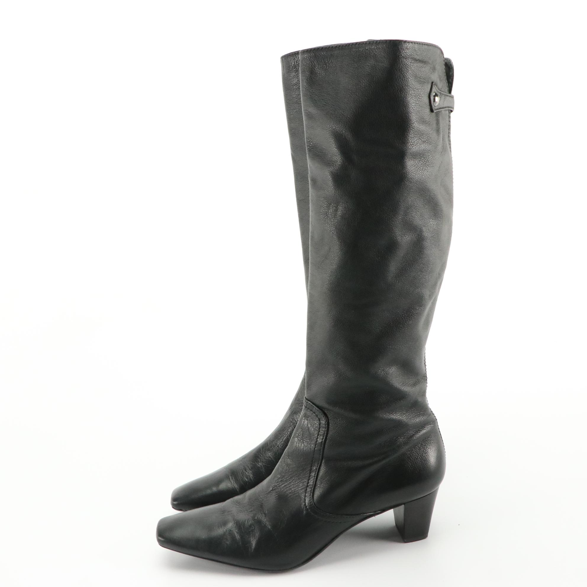 Cole Haan Black Leather Zip Boots