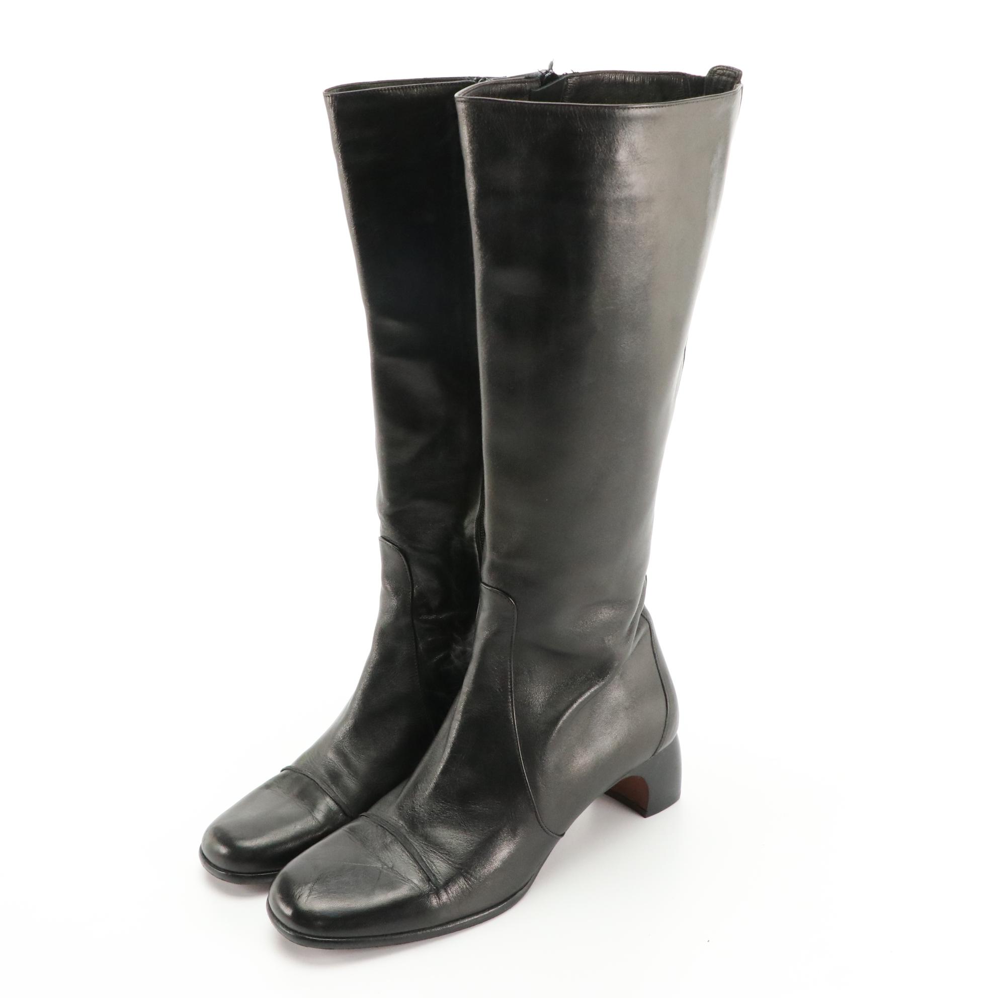 Cole Haan Black Leather Zip Boots