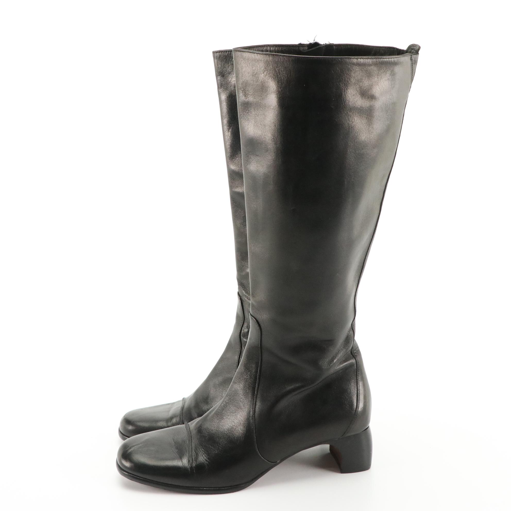 Cole Haan Black Leather Zip Boots