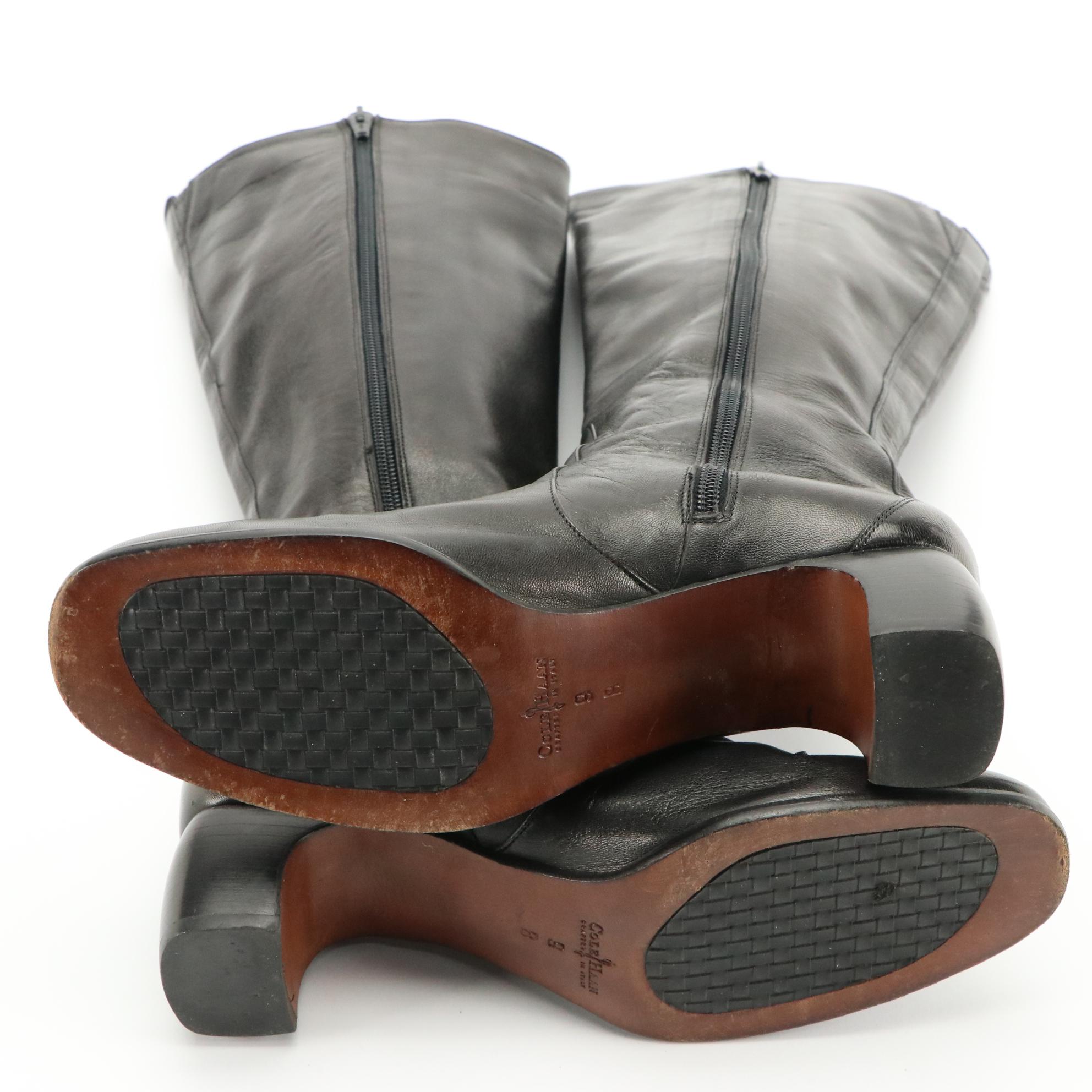 Cole Haan Black Leather Zip Boots