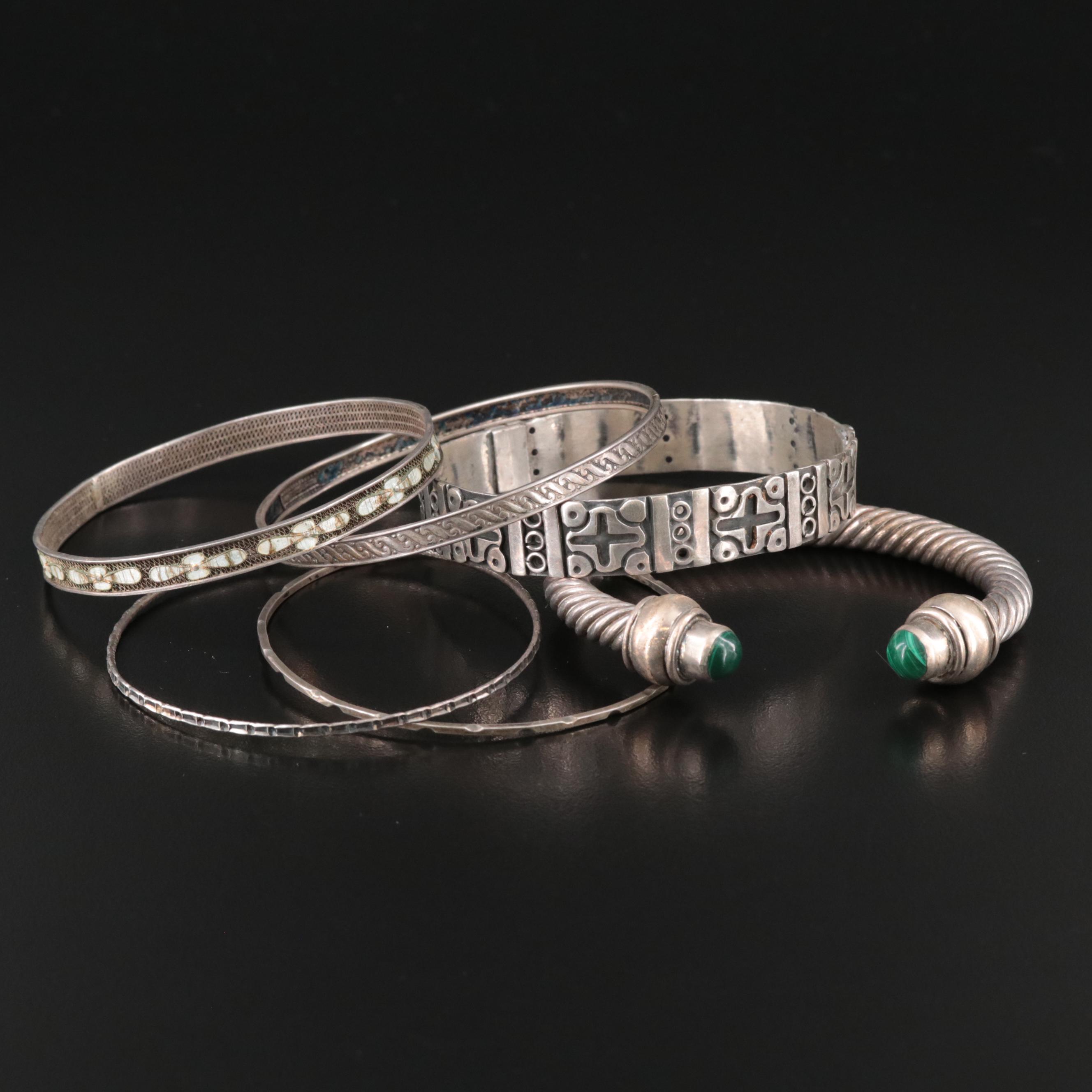 Sterling Bangles and Bracelets Including Mexican