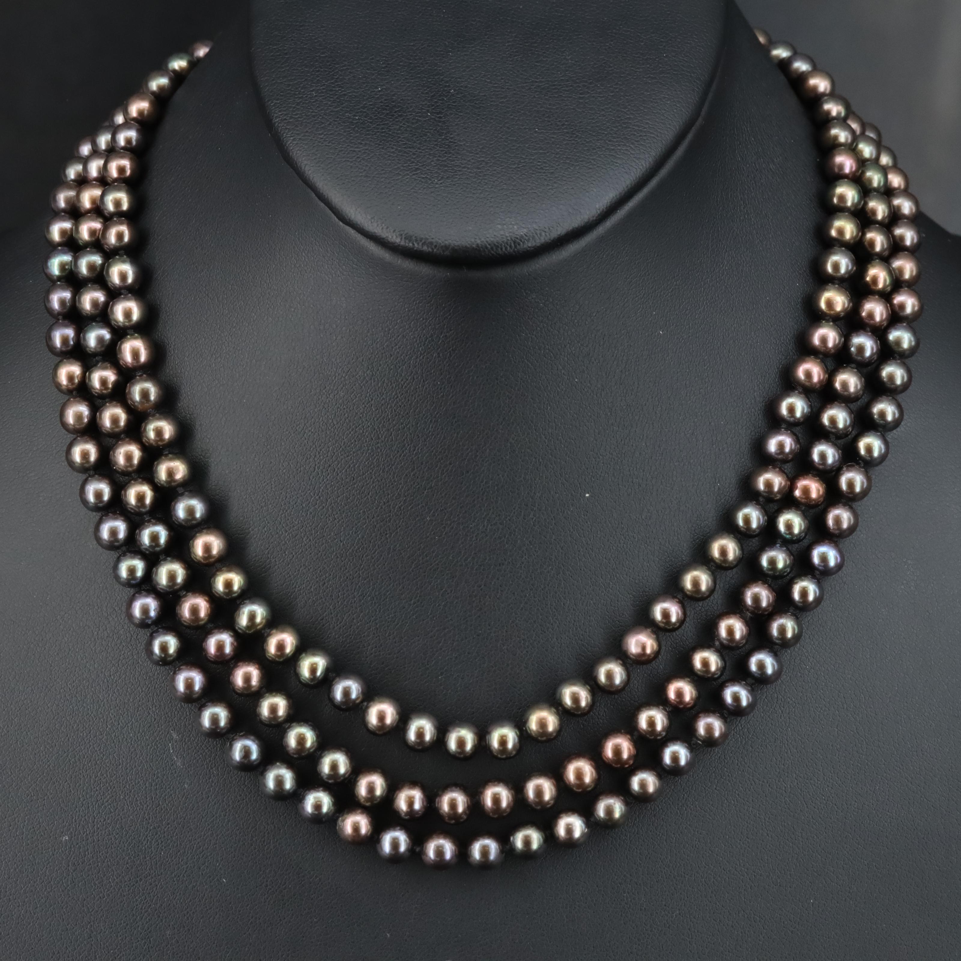 Triple Strand Pearl Layered Necklace with 14K Clasp