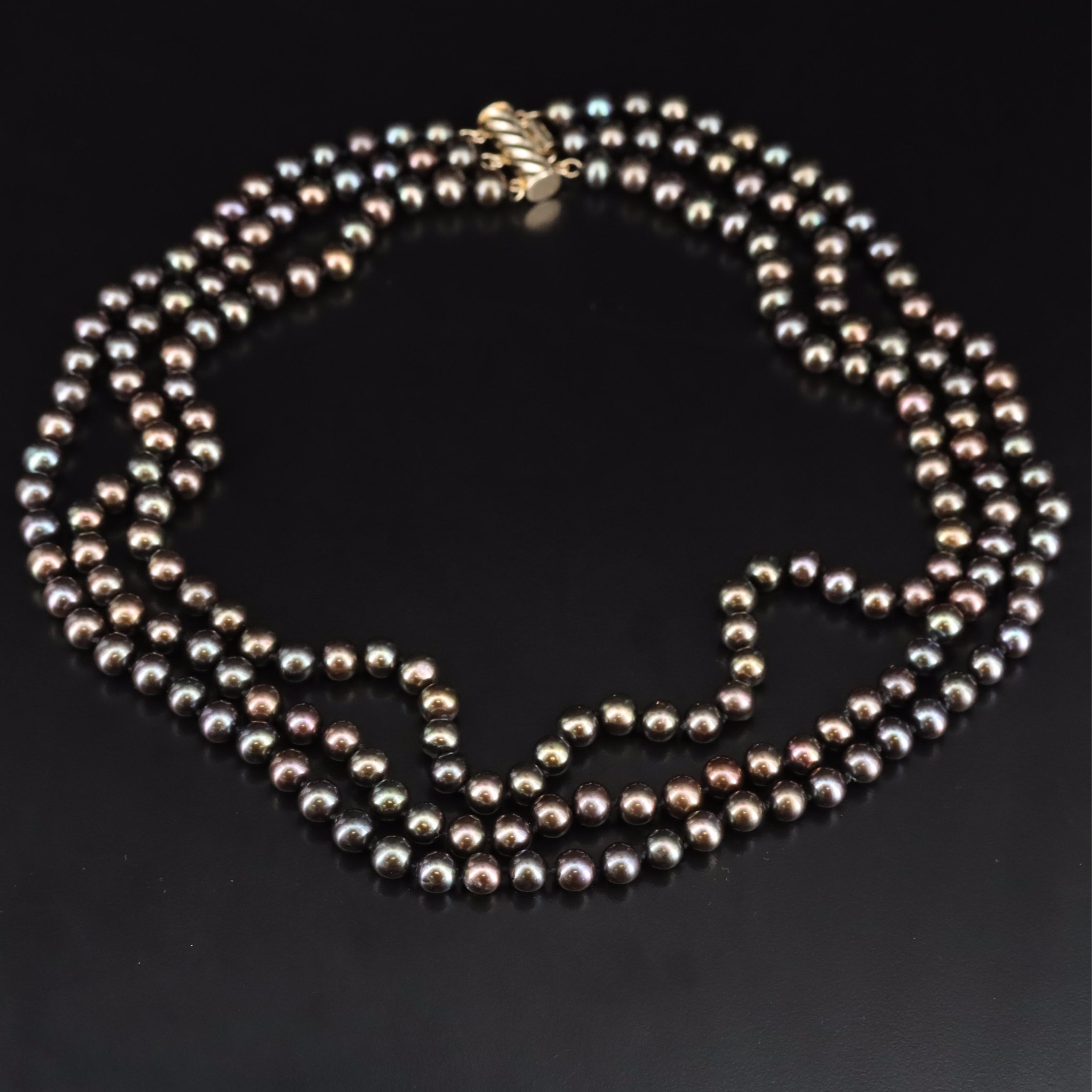 Triple Strand Pearl Layered Necklace with 14K Clasp