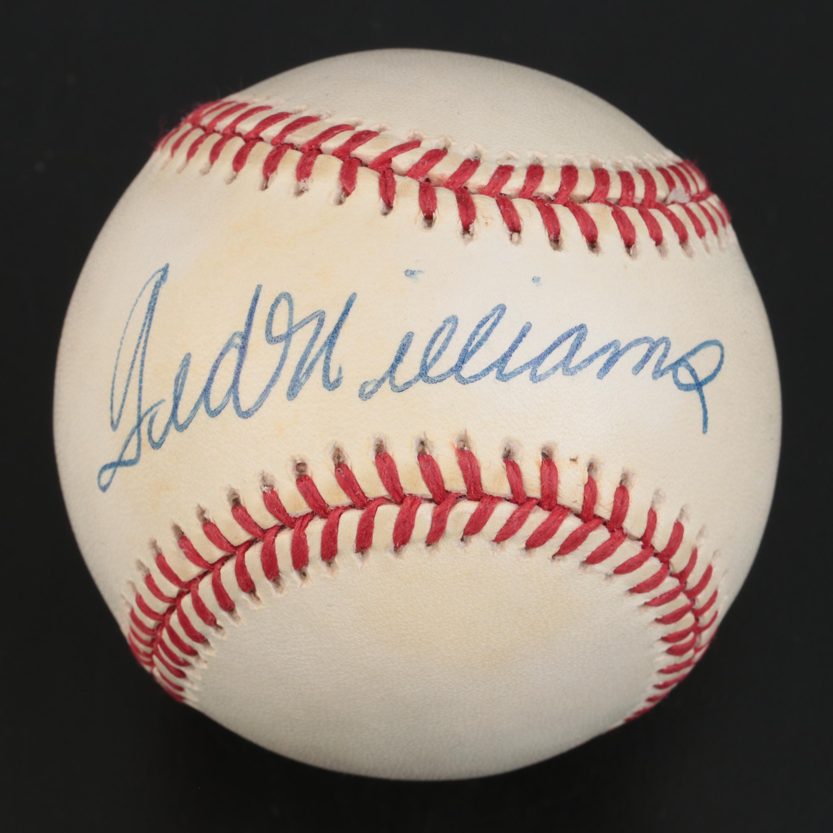 Ted Williams Signed Rawlings Official American League Baseball with Display