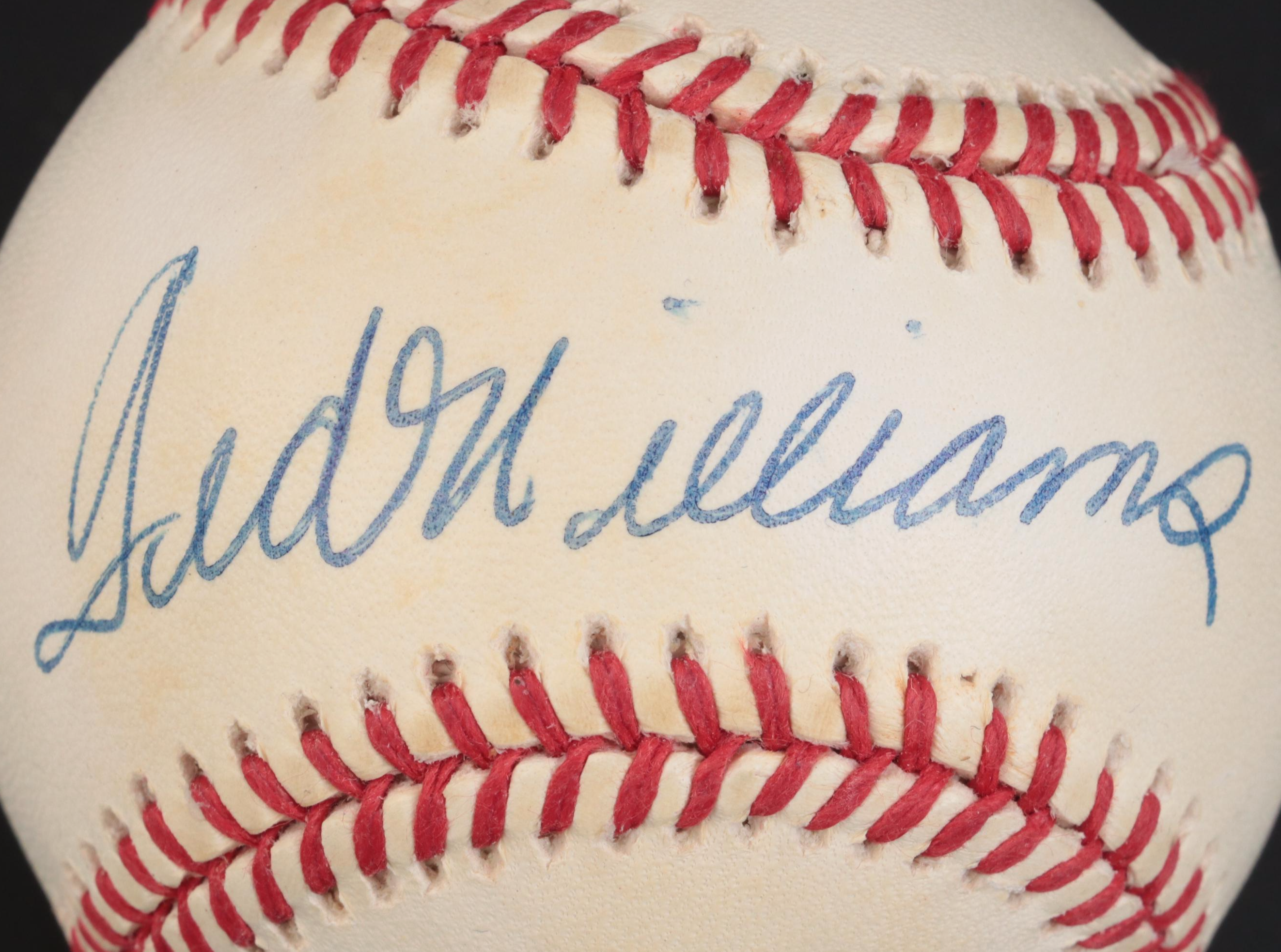 Ted Williams Signed Rawlings Official American League Baseball with Display