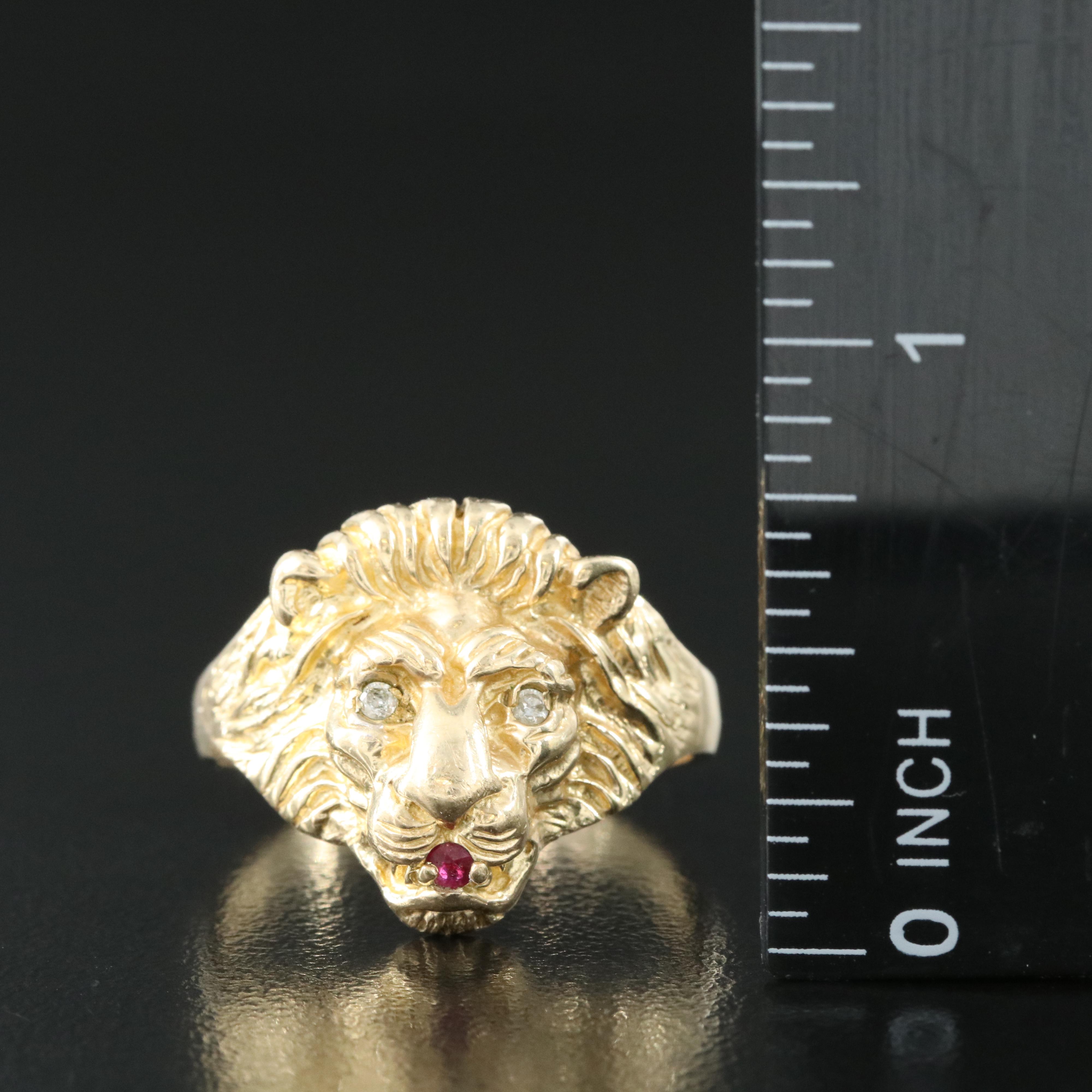 10K Diamond and Ruby Lion Ring