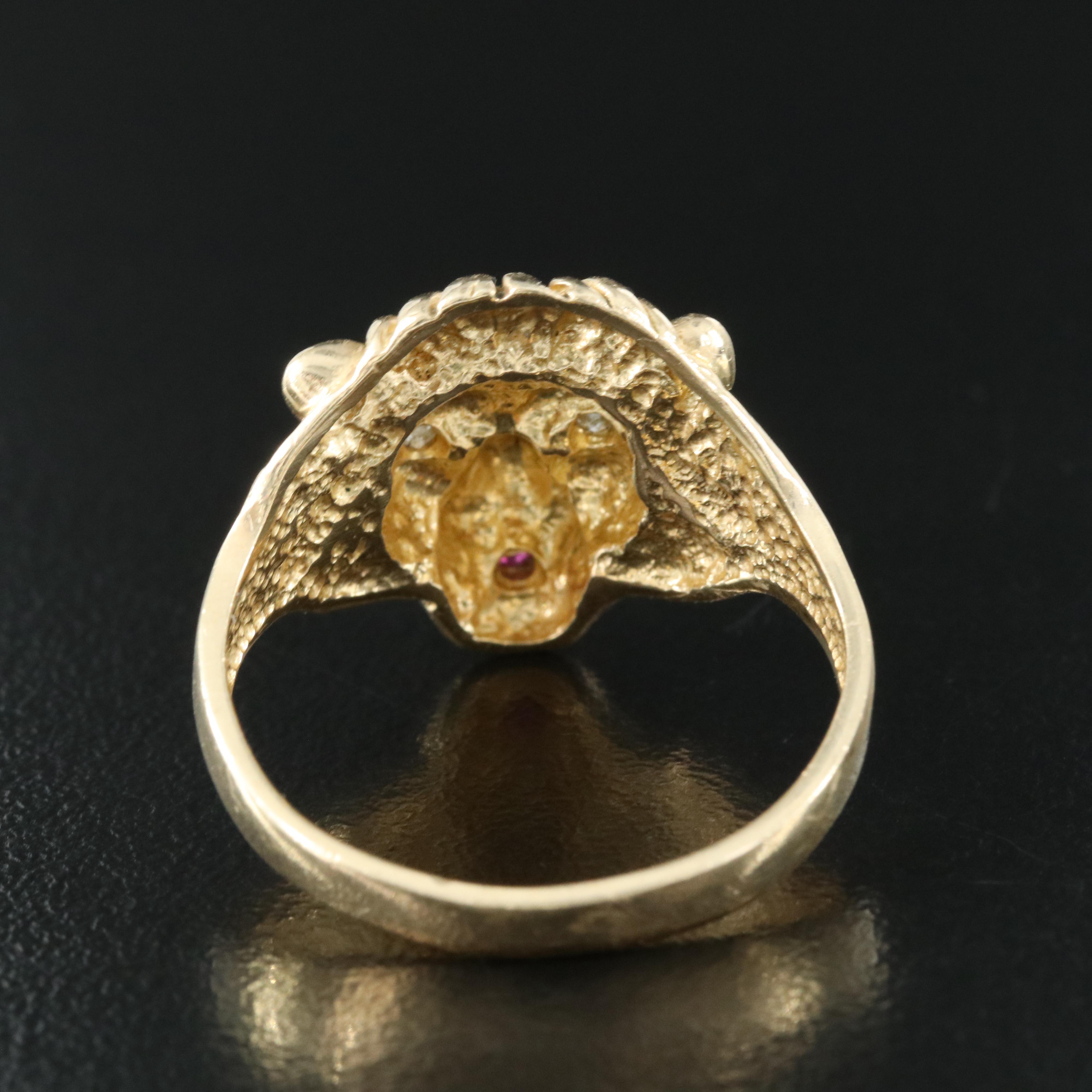 10K Diamond and Ruby Lion Ring