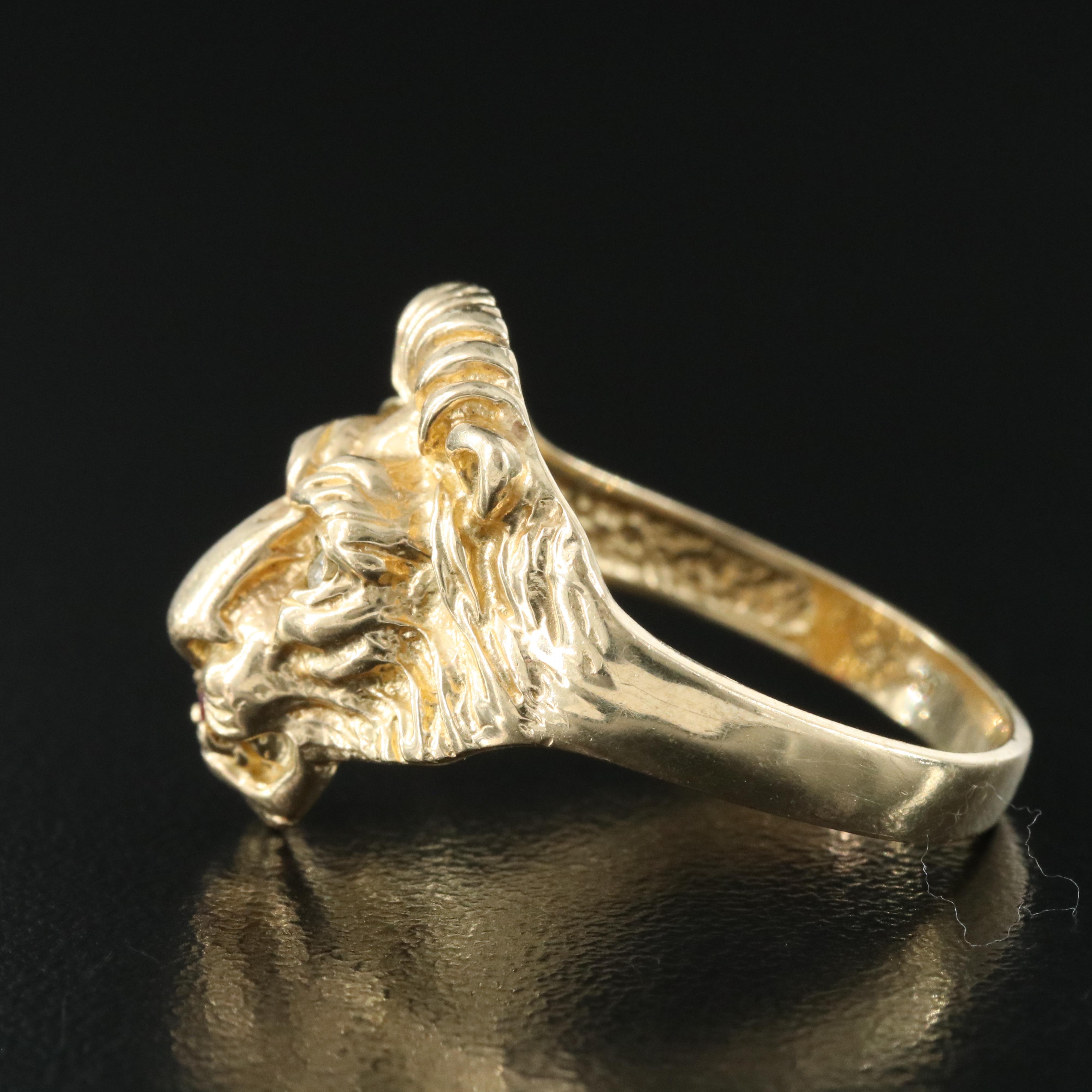 10K Diamond and Ruby Lion Ring