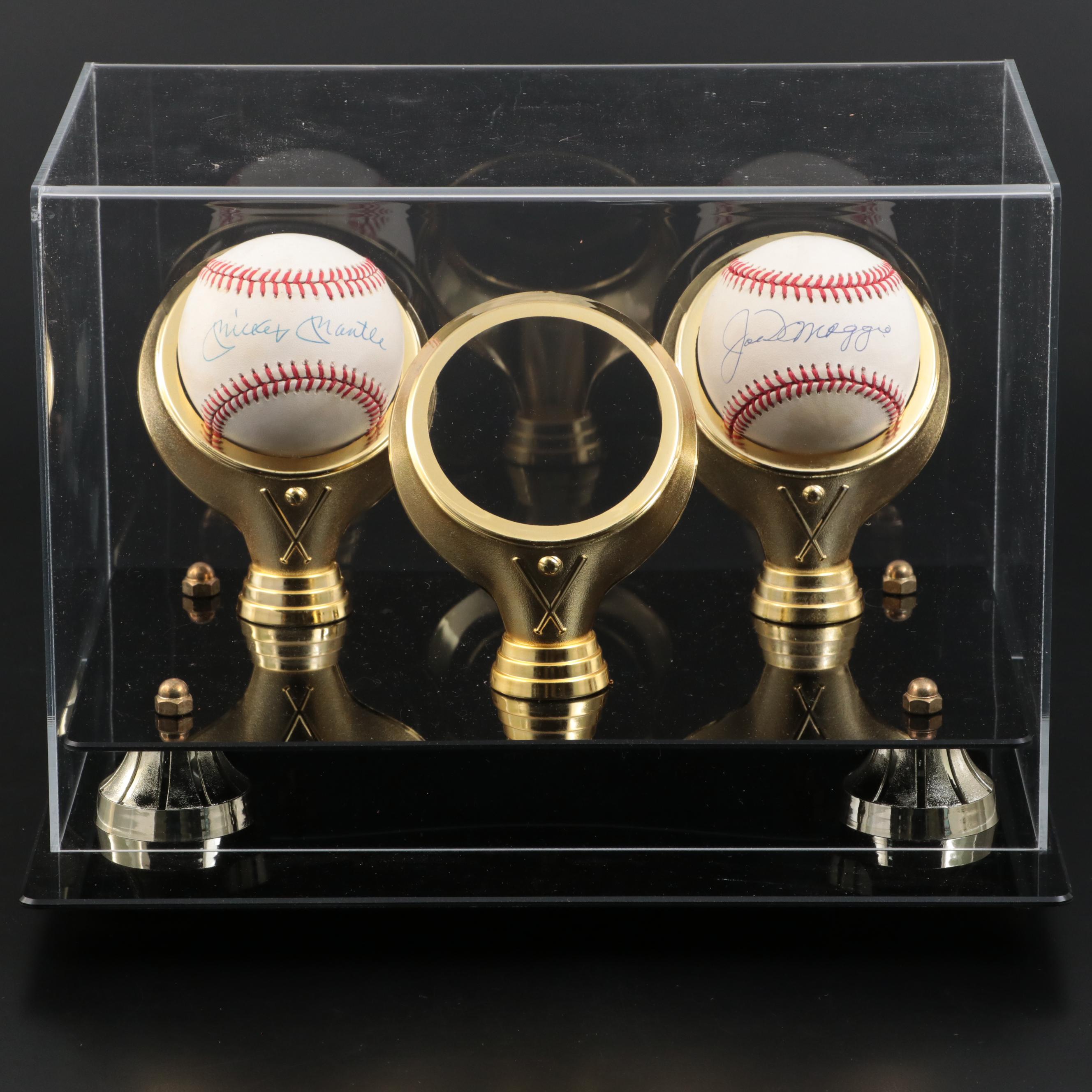 Mickey Mantle and Joe DiMaggio Signed Rawlings Official Baseballs with Display