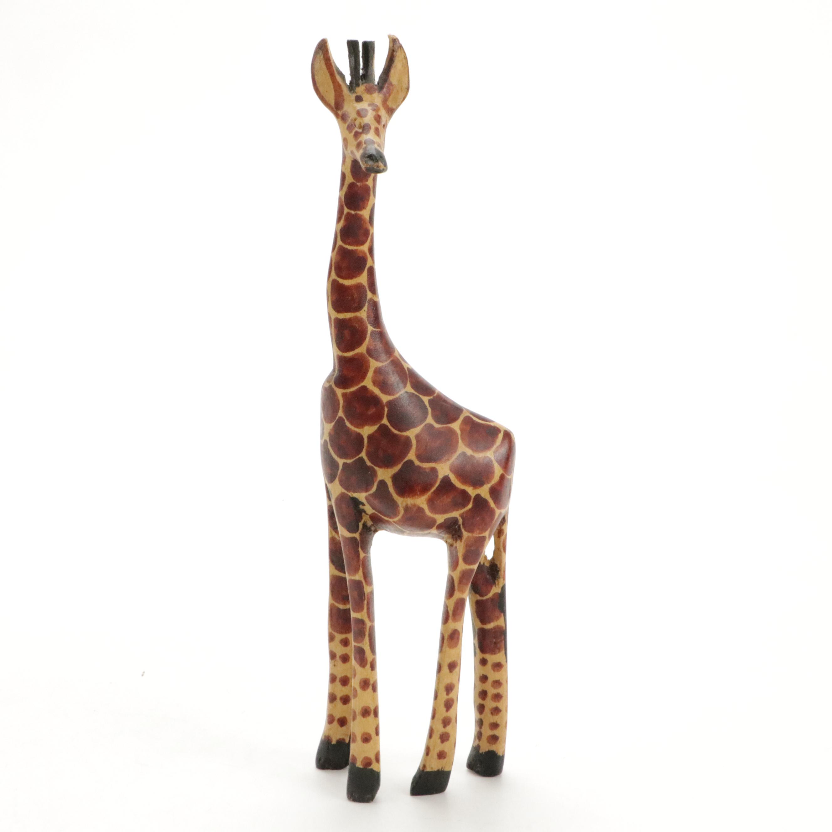Kenyan Hand-Carved Giraffe Figurines with Sarna Bell