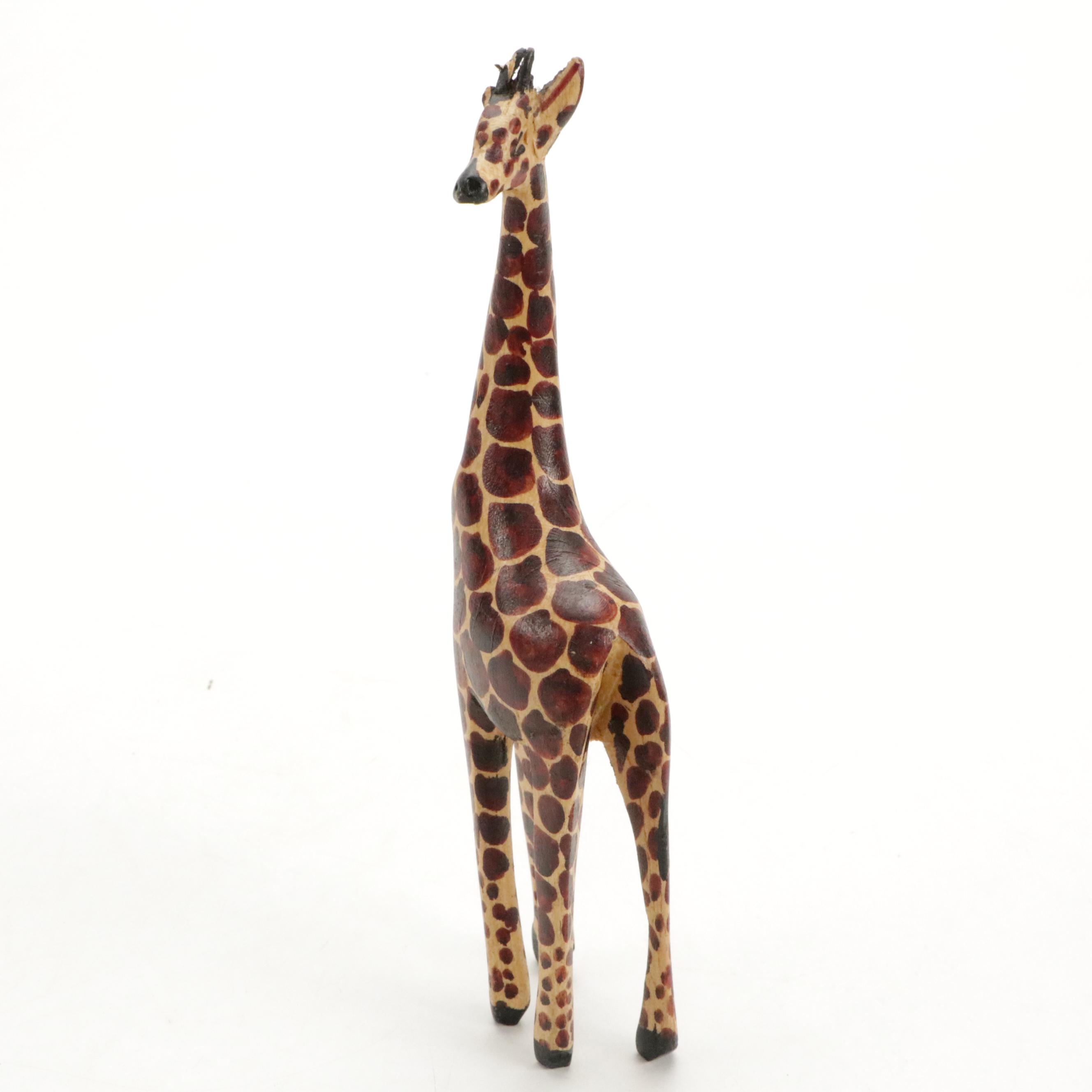 Kenyan Hand-Carved Giraffe Figurines with Sarna Bell