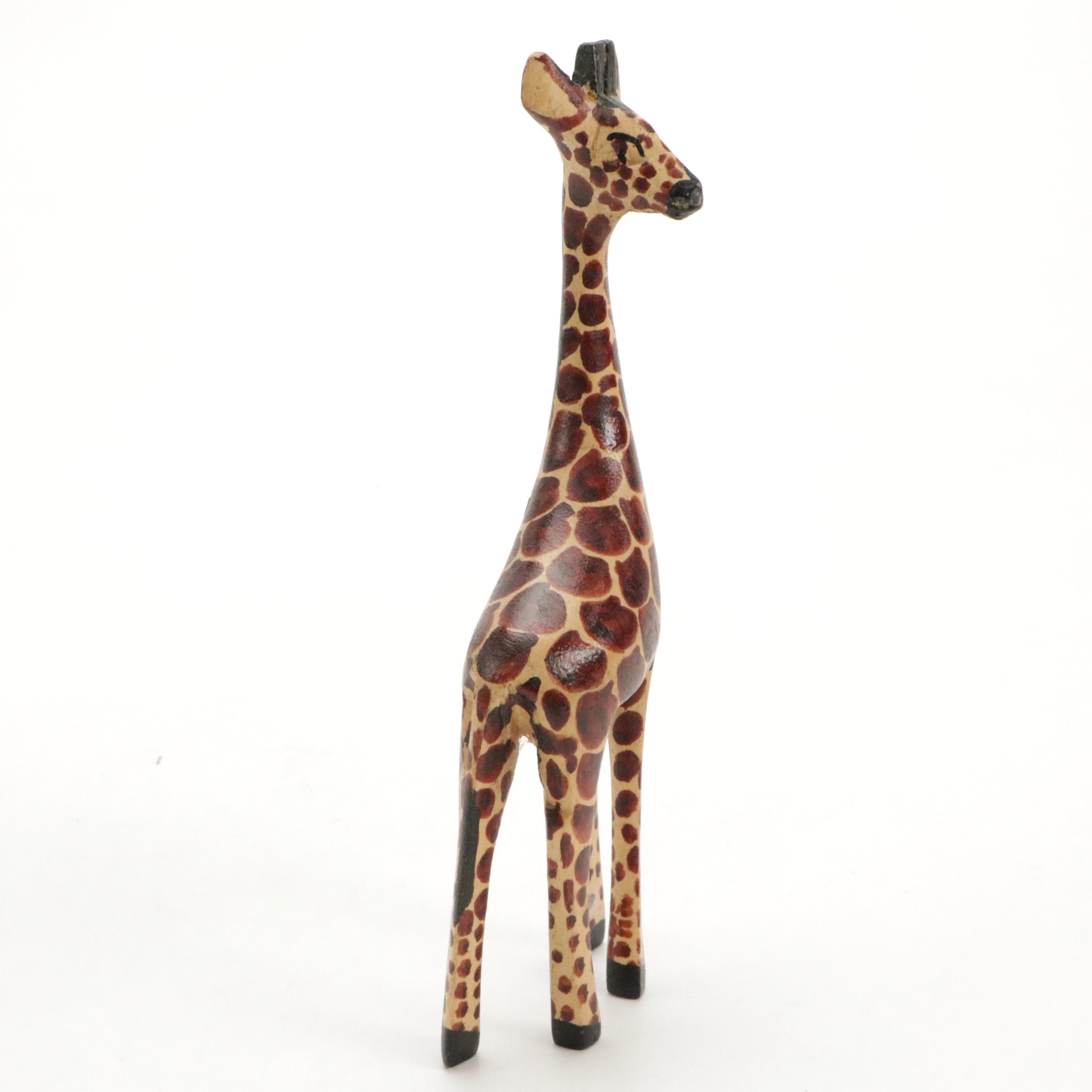 Kenyan Hand-Carved Giraffe Figurines with Sarna Bell