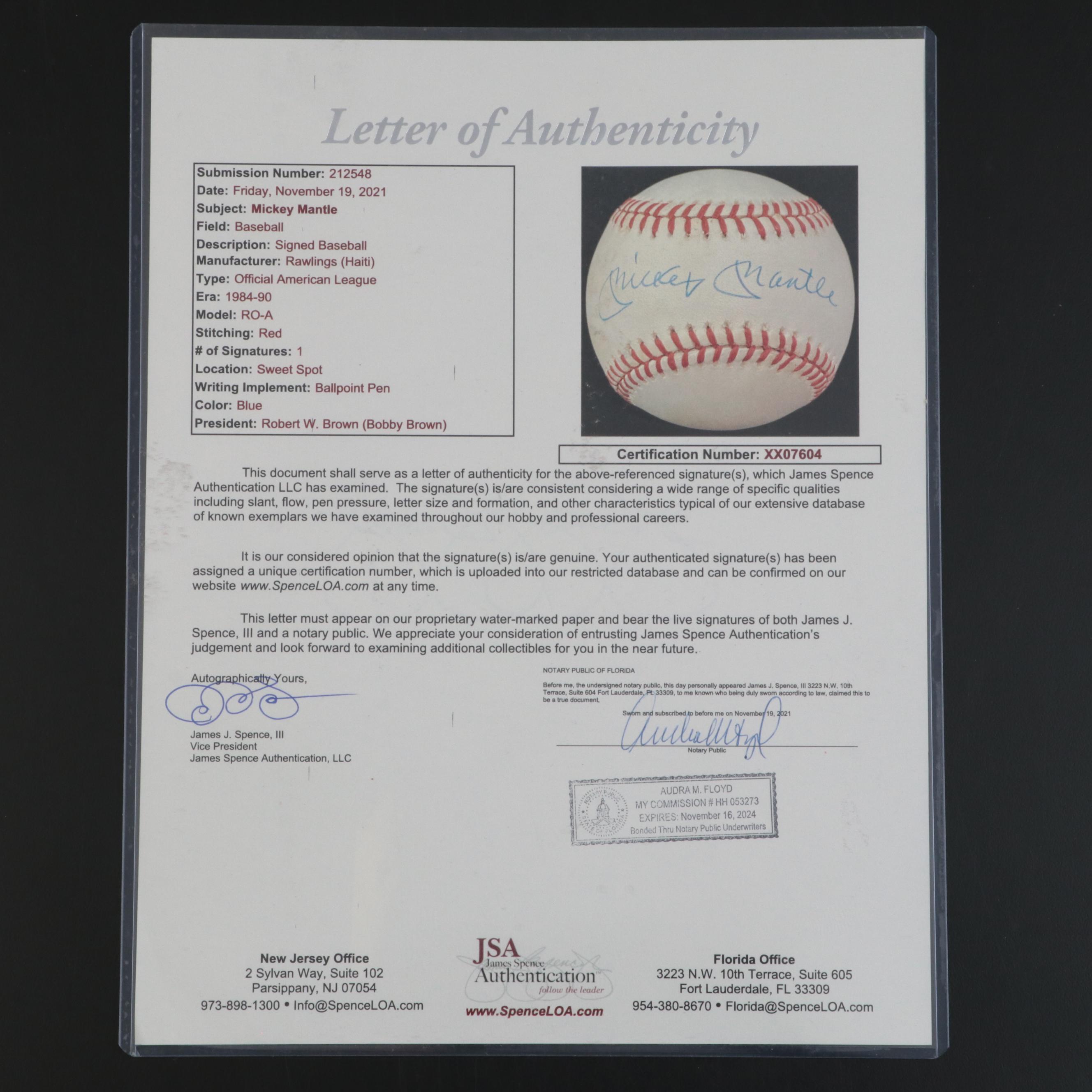Mickey Mantle and Joe DiMaggio Signed Rawlings Official Baseballs with Display